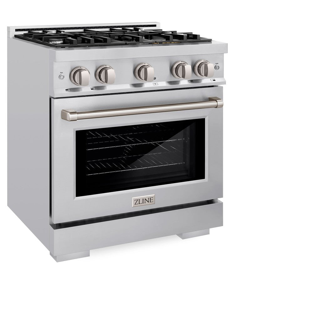 ZLINE 30-inch 4.2 cu.ft Dual Fuel Range with 4-Burner Gas Cooktop & Electric Convection Oven - Satin Stainless Steel (HDRS 30) | Professional Kitchen Appliance for Home Chefs & Cooking Enthusiasts | Perfect for Baking, Roasting & Family Meals