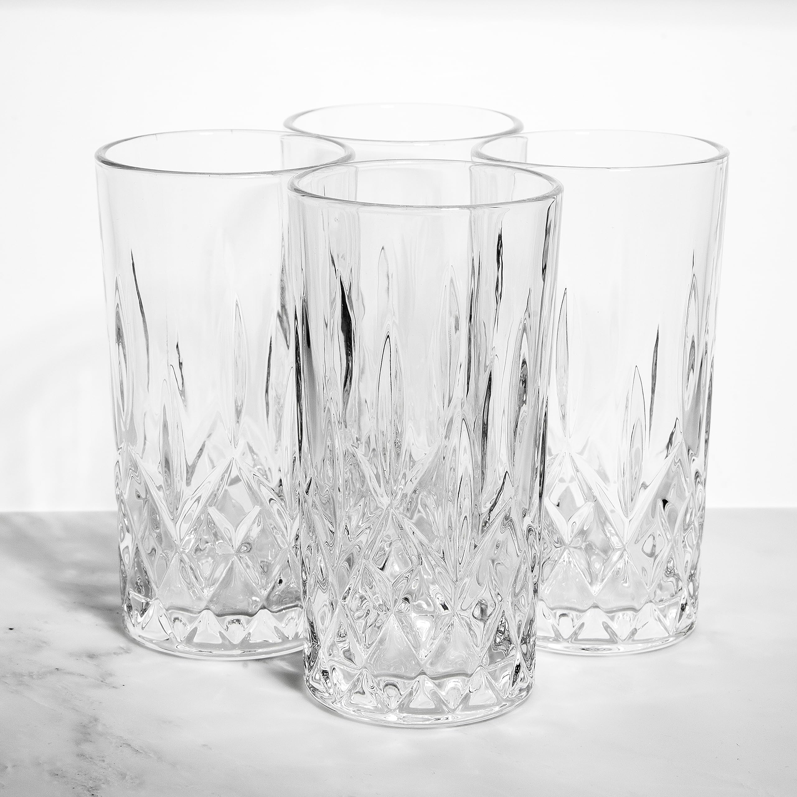 LEMONSODA Premium 12oz Drinking Glasses Set of 32 - Crystal Cut Water Glasses for Lemonade, Cocktails & Beverages - Elegant Collins Glassware for Home Bar, Restaurants & Parties - Perfect Housewarming & Wedding Gift