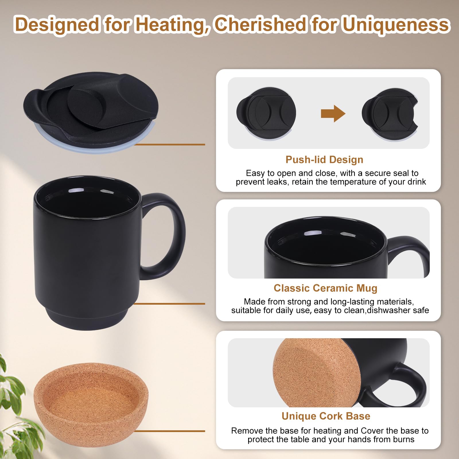 Electric Coffee Mug Warmer with Auto Shut Off - 36W Smart Cup Heater for Coffee, Tea & Beverages - Includes 15oz Ceramic Mug - Perfect for Office Desk, Home & Gifts - 3 Temperature Settings for Coffee, Tea & Candle Warming (Black)
