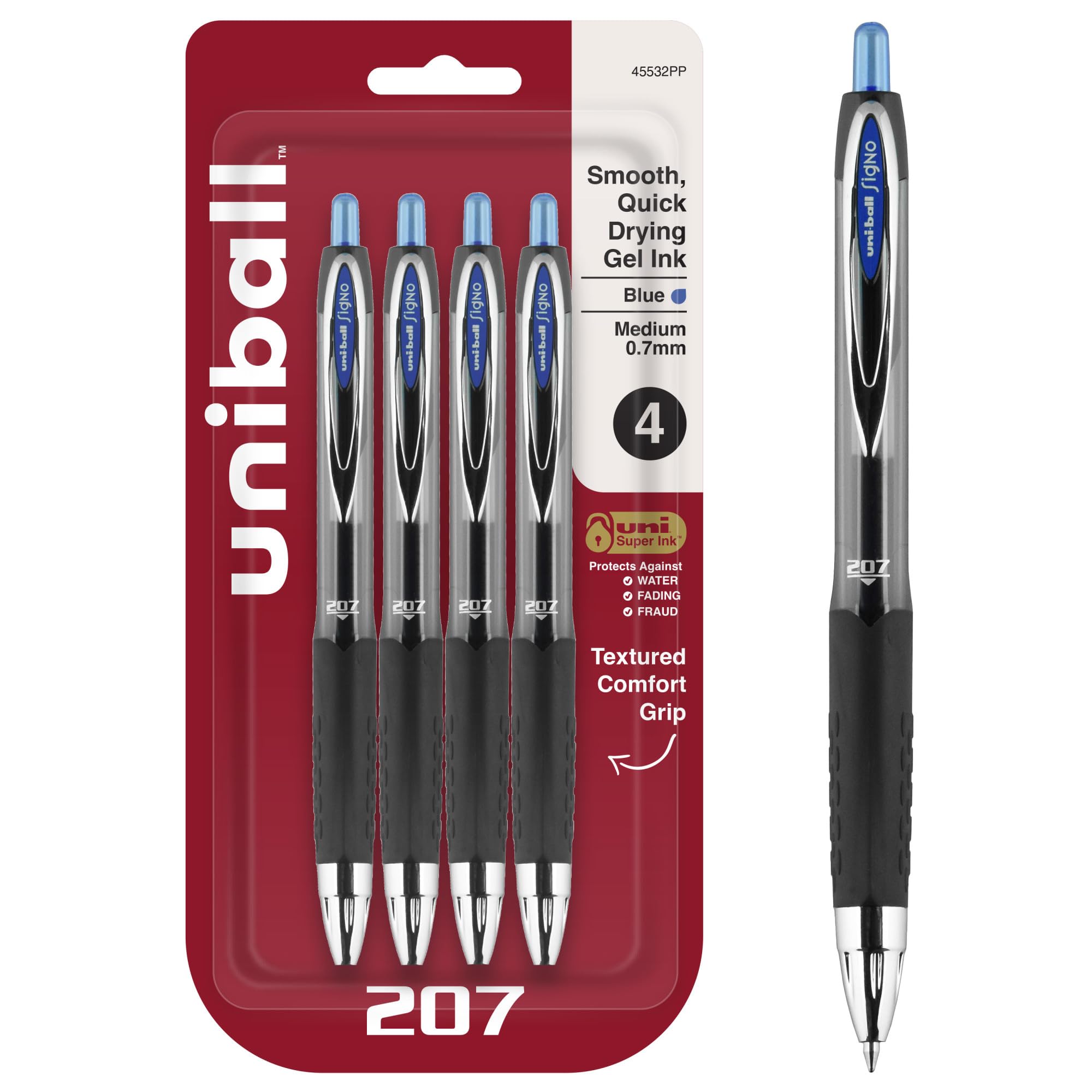 Uni-Ball 207 Signo Click Retractable Gel Pens - Medium Point, Blue Ink, 4-Pack | Fraud-Proof & Smooth Writing for Office, School, Nursing, Business & Bible Study | Perfect for Note-Taking, Document Signing & Everyday Writing Tasks
