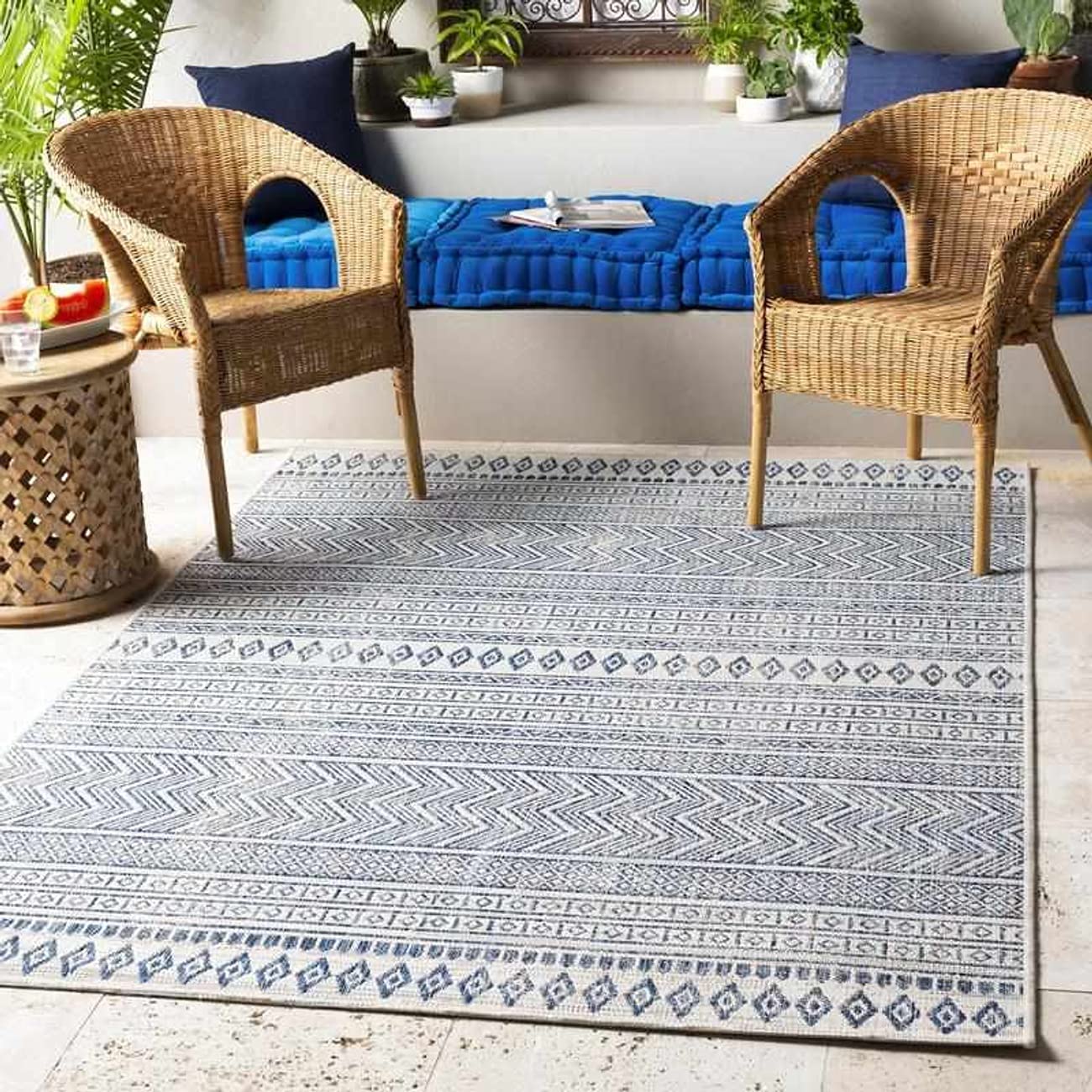 Mark&Day 7x7 Bohemian Area Rug - Blue & Grey Indoor/Outdoor Square Rug for Living Room, Bedroom, Kitchen - Soft Denim Carpet for Home Decor & Patio Use (6'7