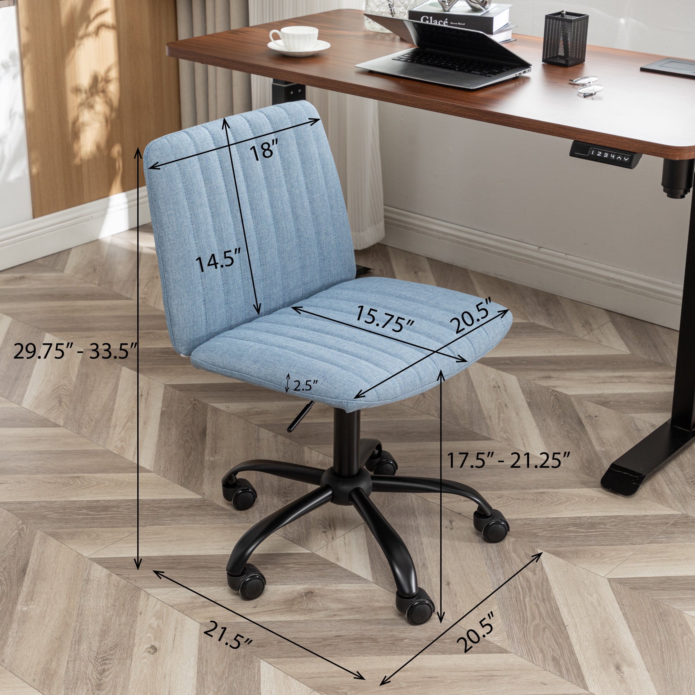 Roundhill Furniture Masar Fabric Swivel Office Chair - Ergonomic Desk Chair with Adjustable Height & Lumbar Support for Home & Office Workspace