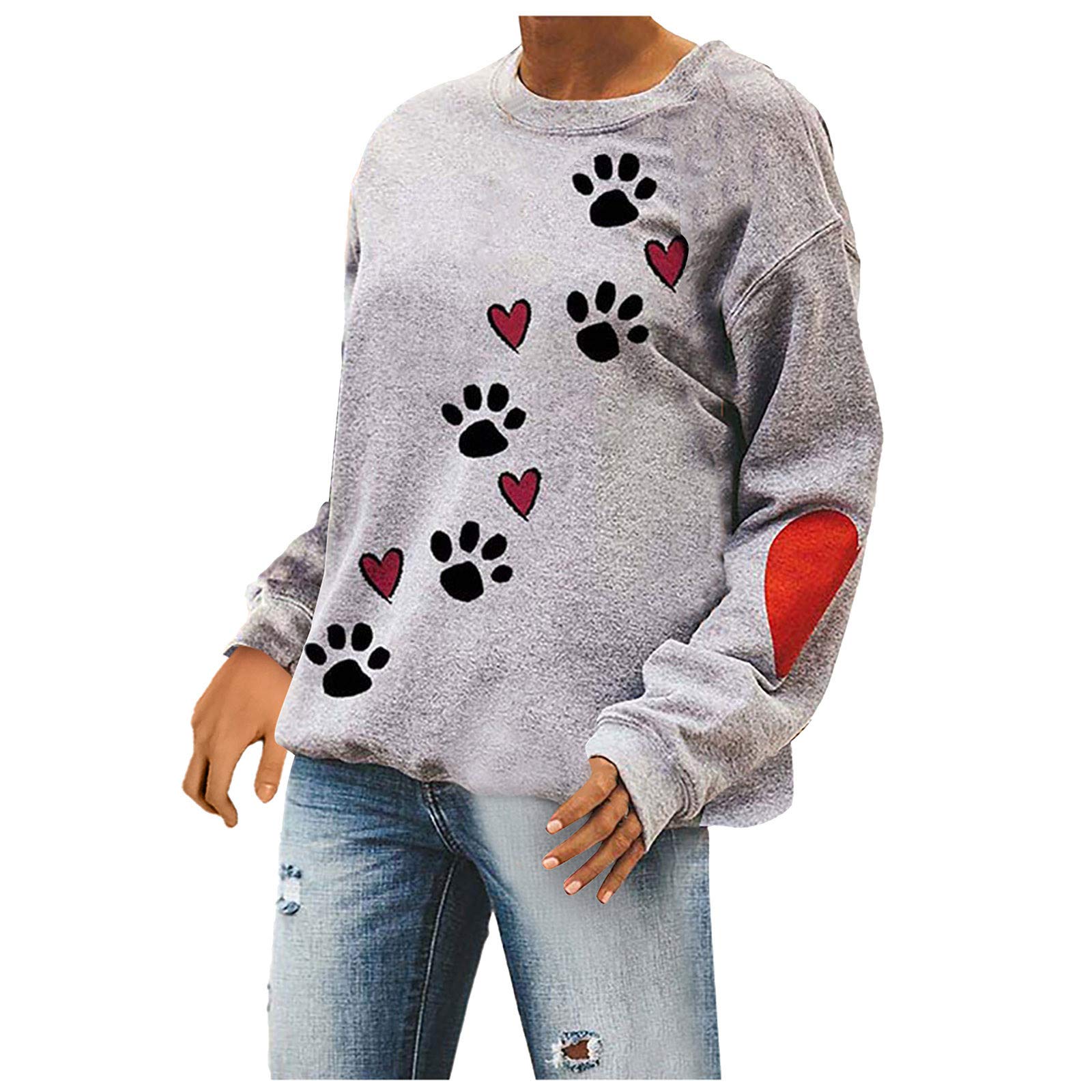 Posijego Women's Fall Winter Loose Fit Sweatshirt - Casual Long Sleeve Crewneck Pullover with Heart Graphic - Cozy & Stylish Women's Hoodie for Everyday Wear, Lounge & Outings