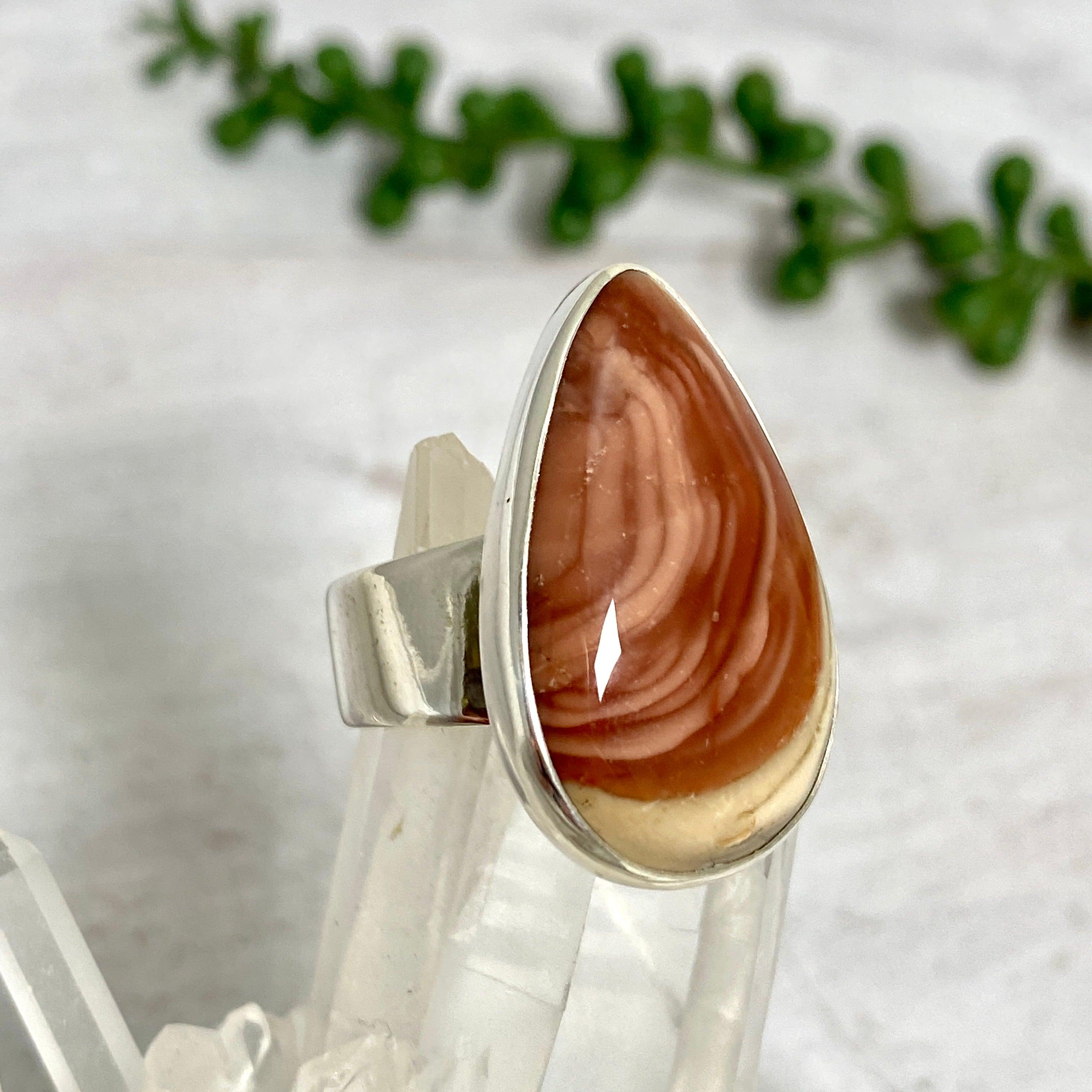 Imperial Jasper Teardrop Ring - Size 8 - Natural Stone Jewelry - KRGJ2678 | Elegant Gift for Women, Boho Chic Accessory for Everyday Wear & Special Occasions