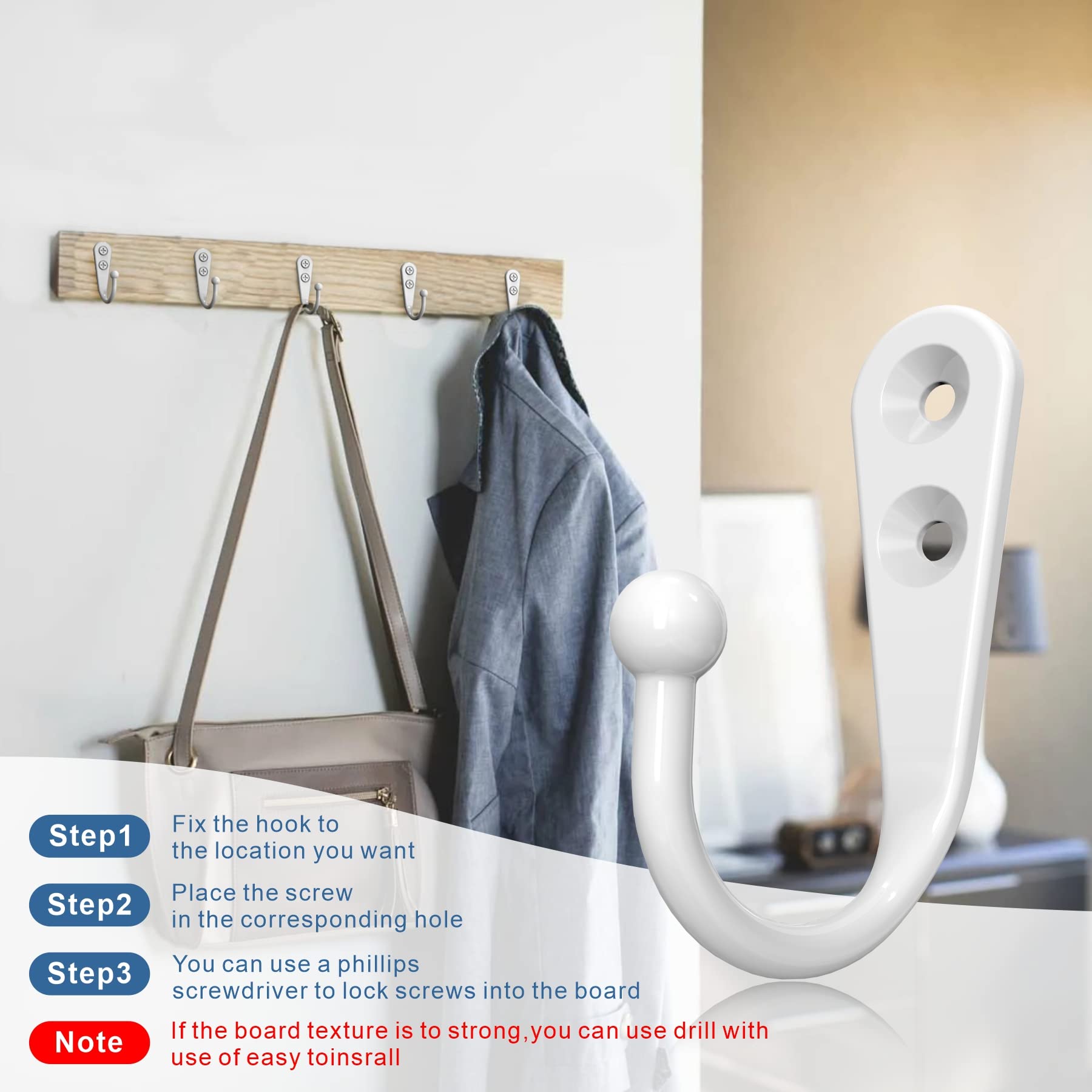 25-Pack Heavy Duty Wall Hooks with Screws - White Coat Hangers for Hanging Jackets, Hats, Bags & Home Decor - Perfect for Entryway, Bathroom & Garage Organization