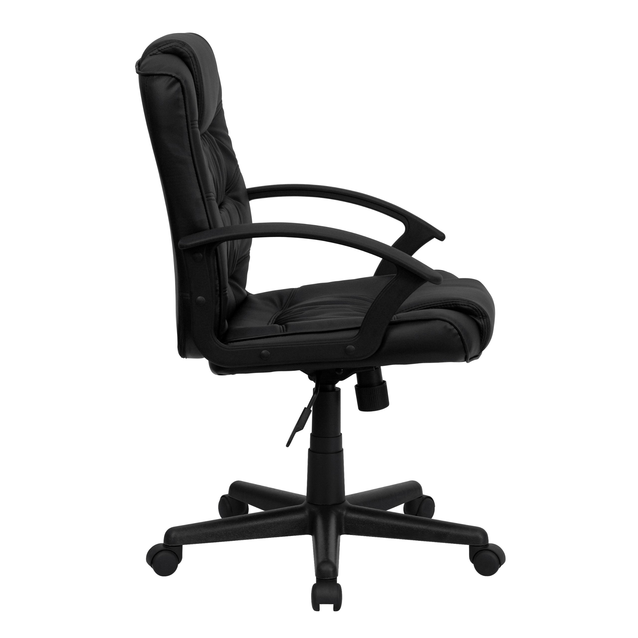 Black LeatherSoft Mid-Back Swivel Office Chair with Ripple Design & Accent Stitching - Ergonomic Task Chair for Home Office, Gaming & Workspace Comfort