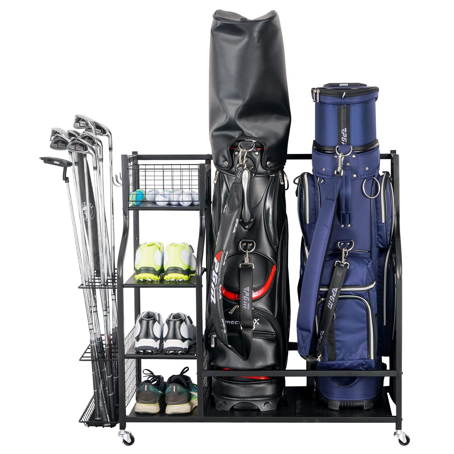 Mythinglogic Golf Storage Garage Organizer - Golf Bag Stand & Equipment Rack for Clubs, Balls & Accessories | Perfect for Home, Garage & Golf Course Organization