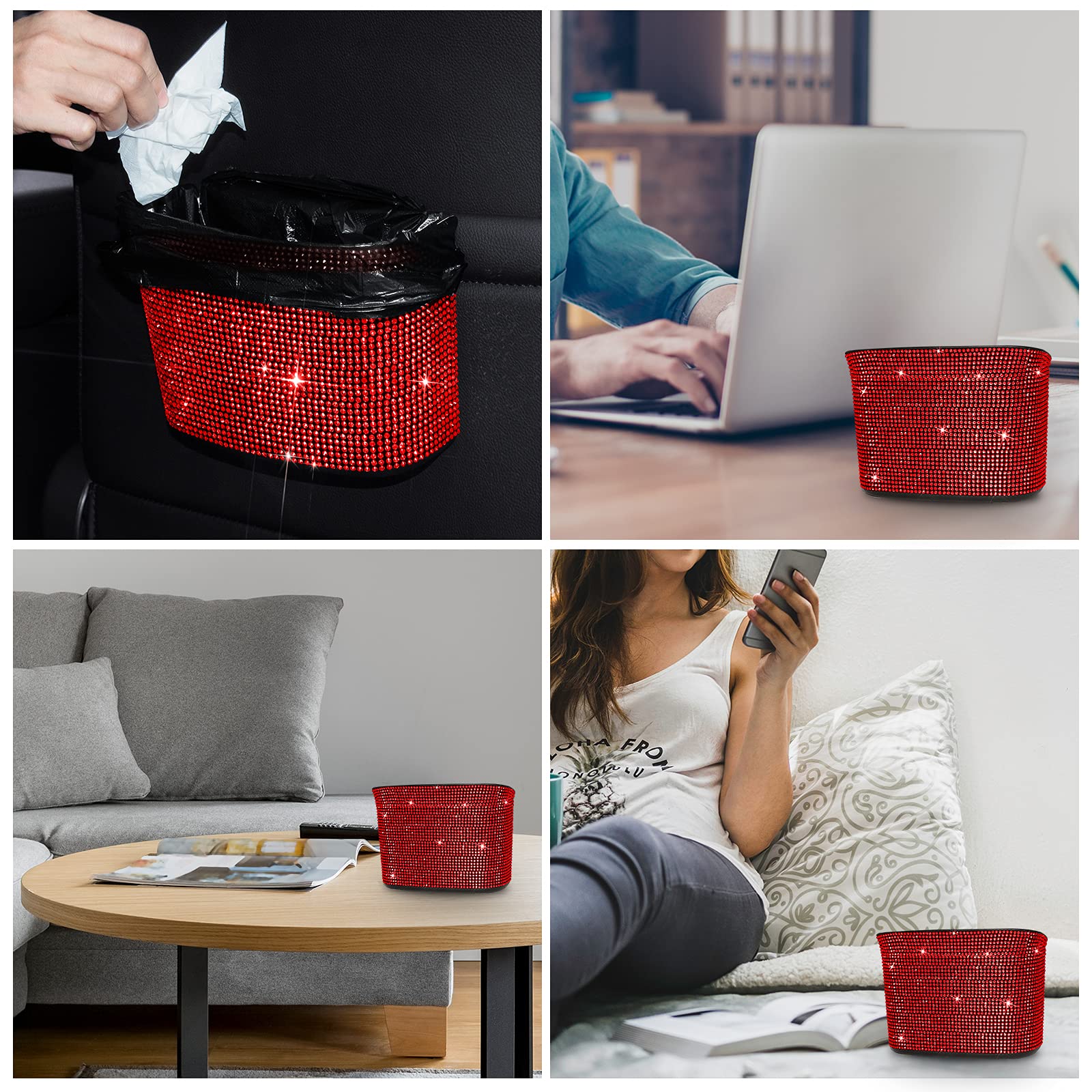 Premium Car Trash Can - Leakproof Hanging Garbage Bin with Clip, Mini Dustbin Organizer for Vehicle, Office, Kitchen & Home - Small Red Auto Accessory (Perfect for Road Trips, Daily Commute & Workspace Organization)
