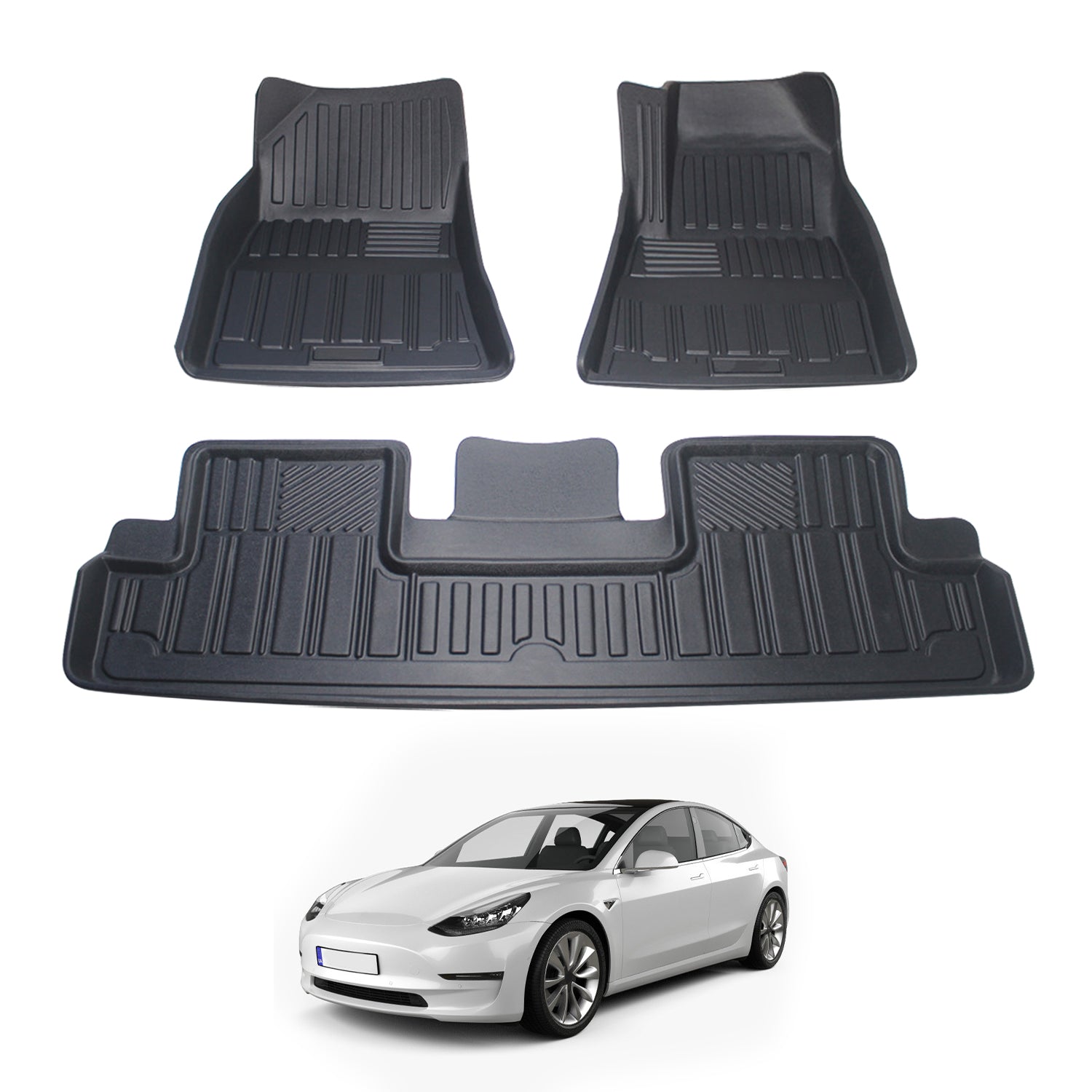 Premium 3D Floor Mats for Tesla Model 3 (2021-2023) - Custom Fit All-Weather Car Mats with High Edges - Perfect for Daily Commute, Road Trips & Family Protection