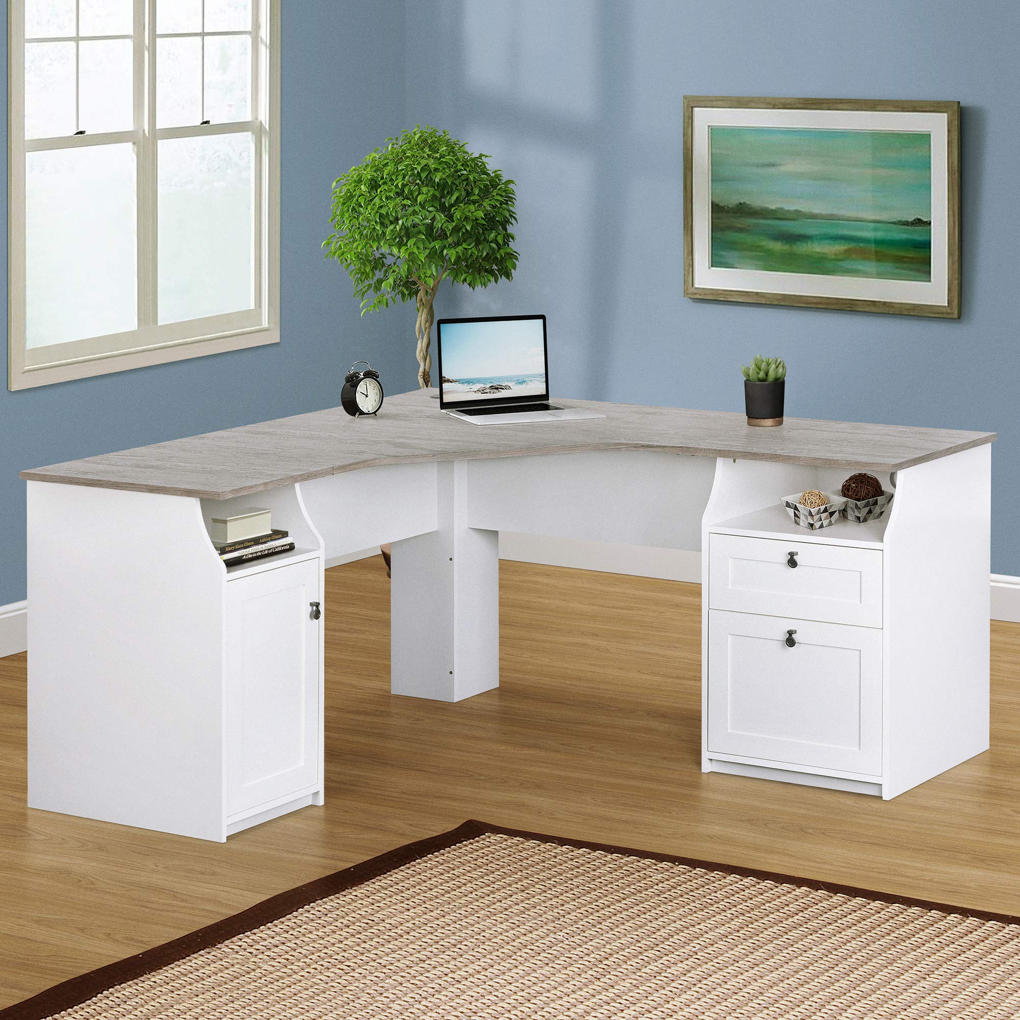 Saint Birch Finley White 63-inch L-Shaped Computer Desk for Home Office, Gaming & Study - Modern Ergonomic Workstation with Ample Space for PC, Laptop & Accessories