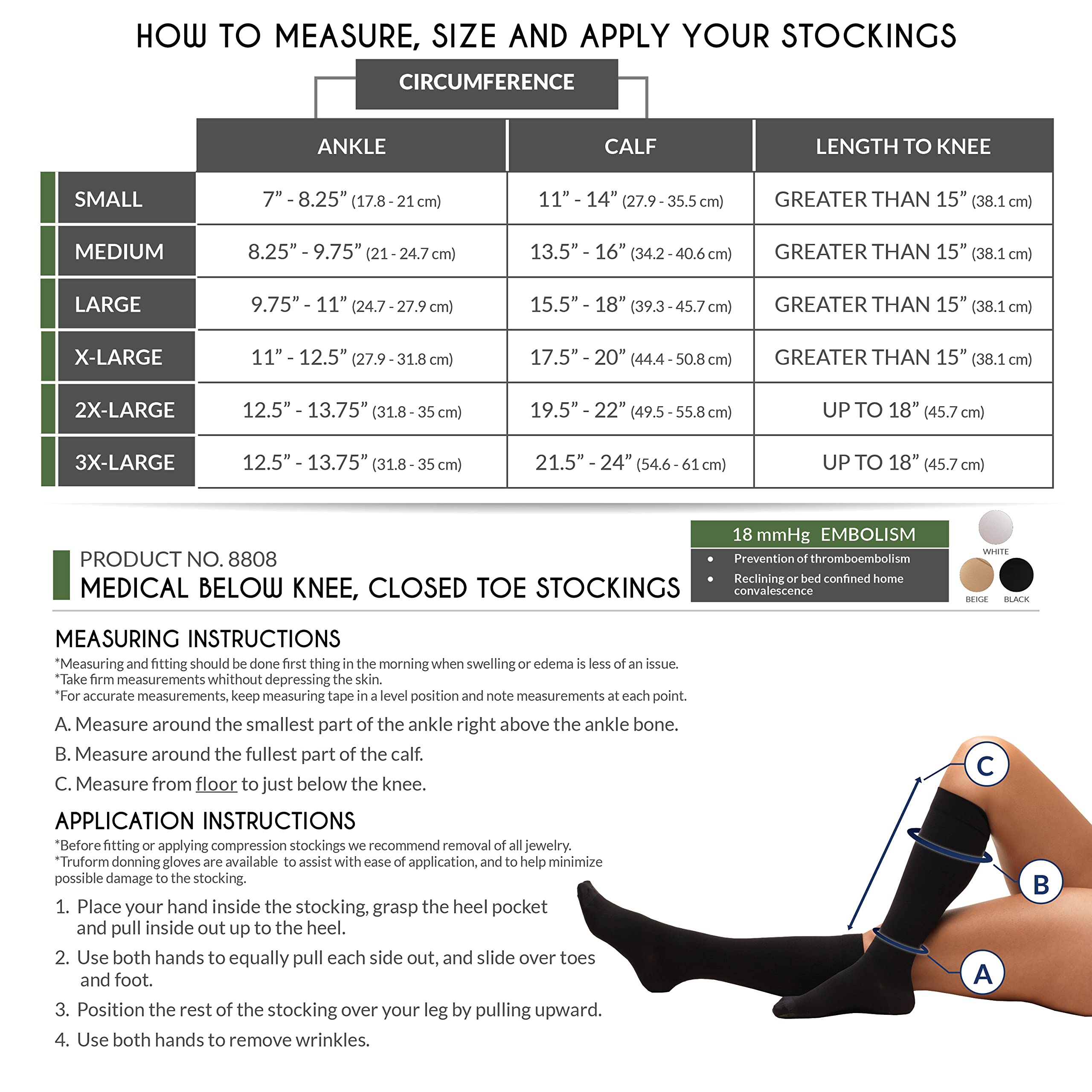 Truform 18 mmHg Compression Stockings for Men & Women - Knee High Surgical Socks, Closed Toe, White, X-Large - Ideal for Post-Surgery Recovery, Varicose Vein Relief & Travel Comfort