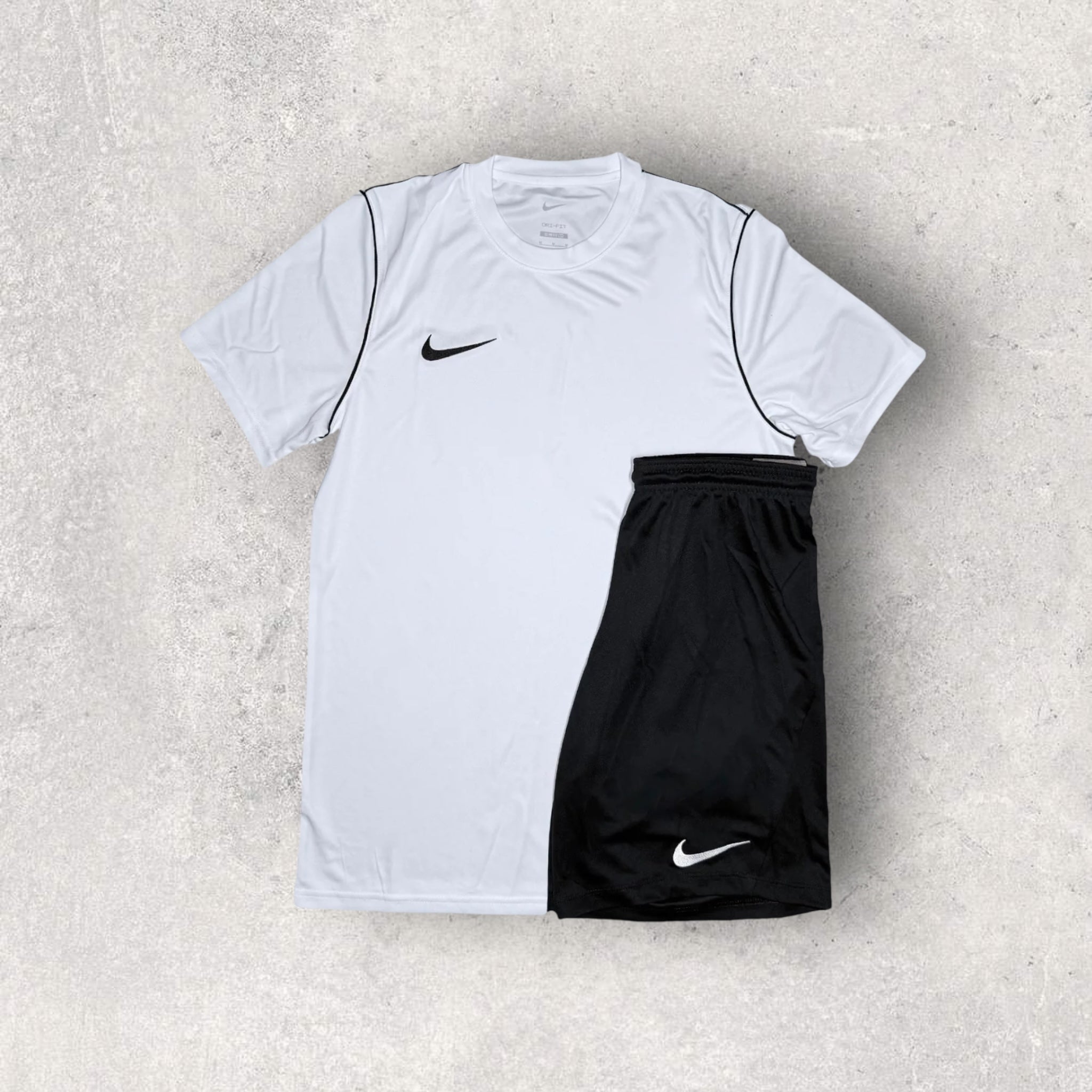 Nike Dri-FIT 2.0 Performance T-Shirt & Shorts Set - White/Black - Moisture-Wicking Workout Outfit for Running, Gym & Sports Training