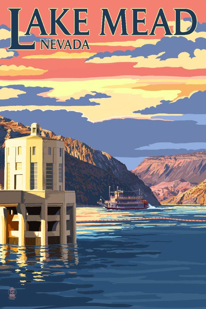 Lake Mead Nevada Paddleboat & Hoover Dam 24x36 Signed Art Print - Wall Decor Poster for Home, Office & Gift Giving