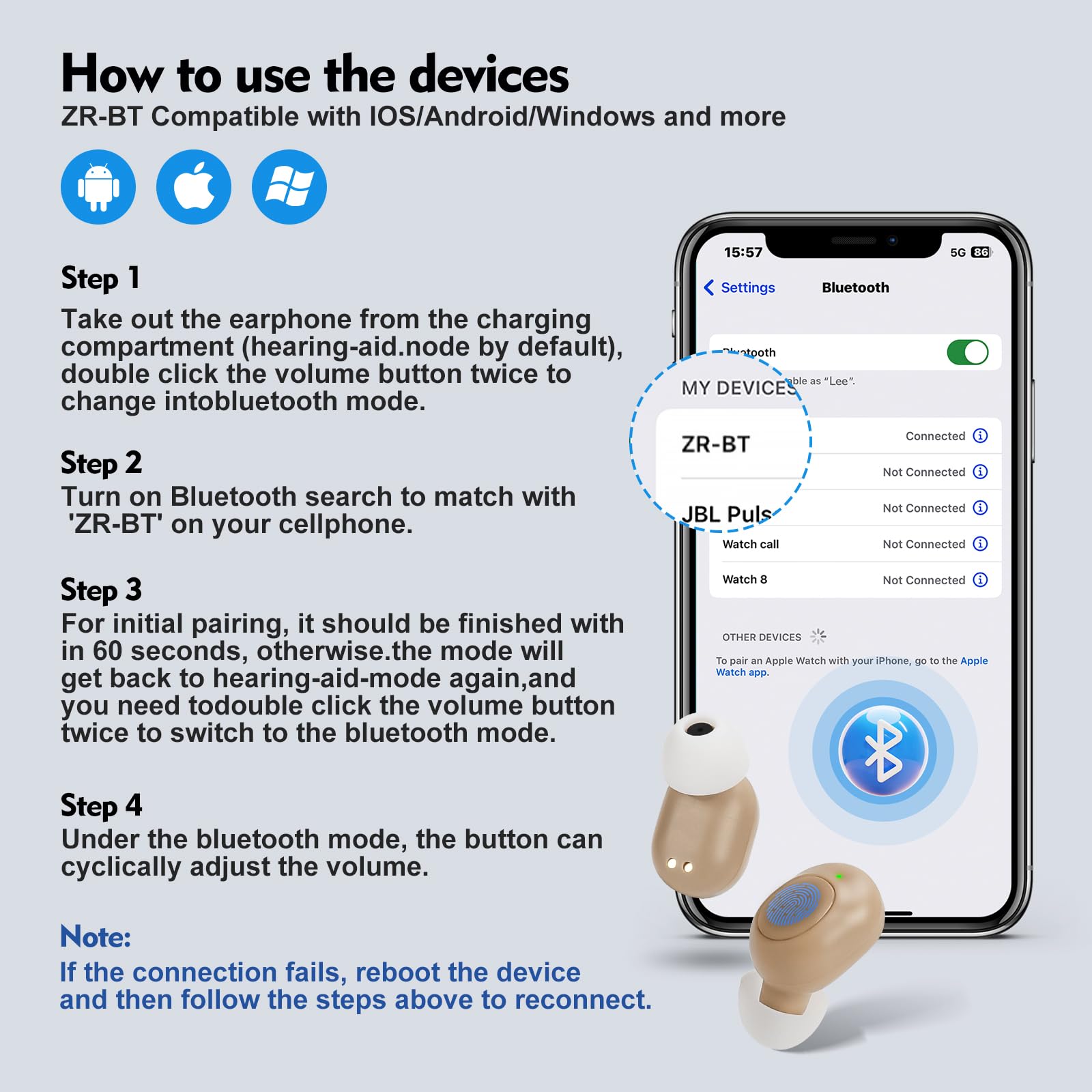 Bluetooth Hearing Aids for Seniors - Rechargeable Hearing Amplifier with Charging Case - Dual Microphone Noise Reduction for Mild to Moderate Hearing Loss (Beige) - Perfect for TV Watching, Conversations & Outdoor Activities
