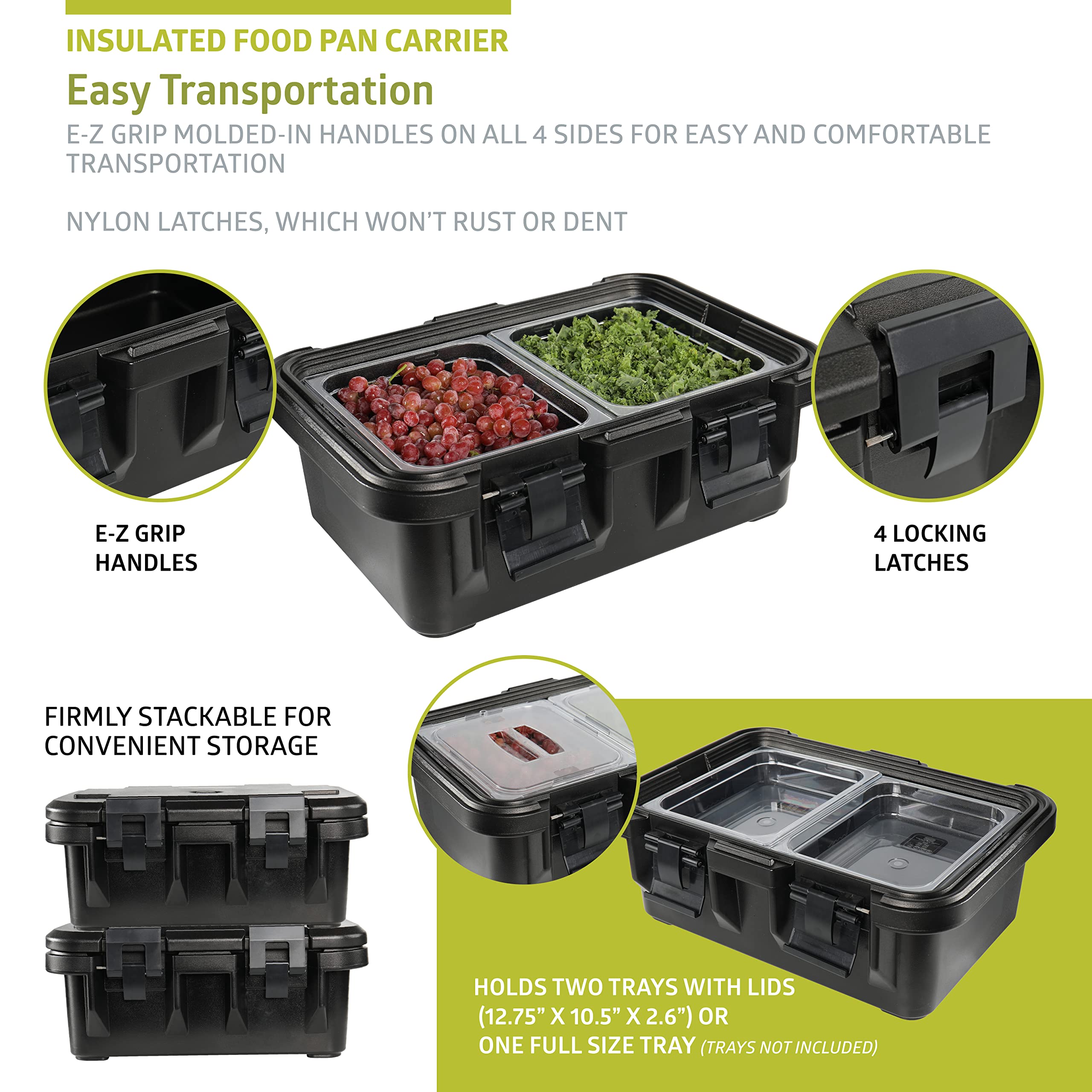 Pearington 22.4-Liter Wide-Top Insulated Food Carrier with Locking Lid - Black | Commercial Kitchen, Catering & Buffet Food Transport