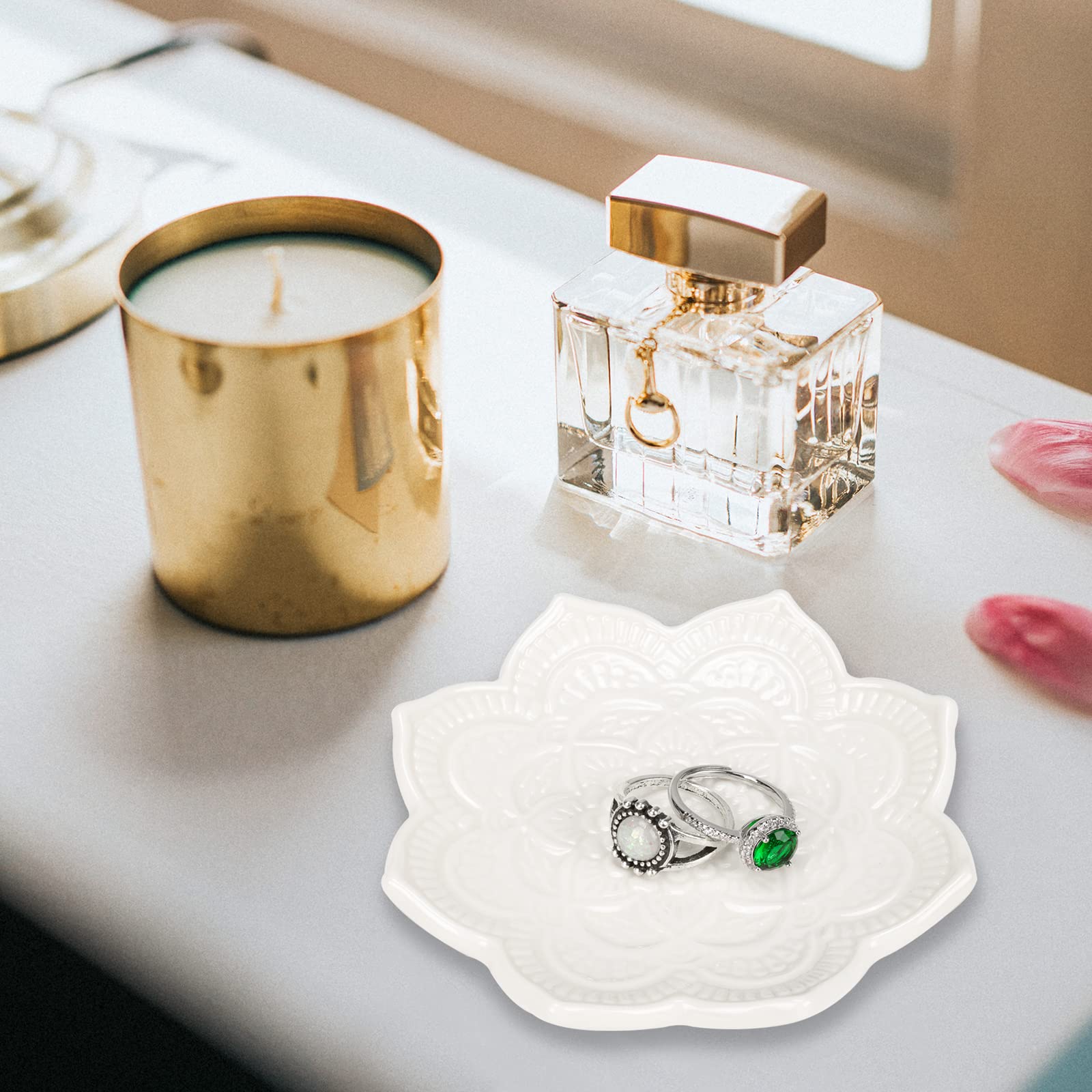 Boho Ring Dish - White Mandala Jewelry Holder for Women | Wedding & Bridal Shower Gift