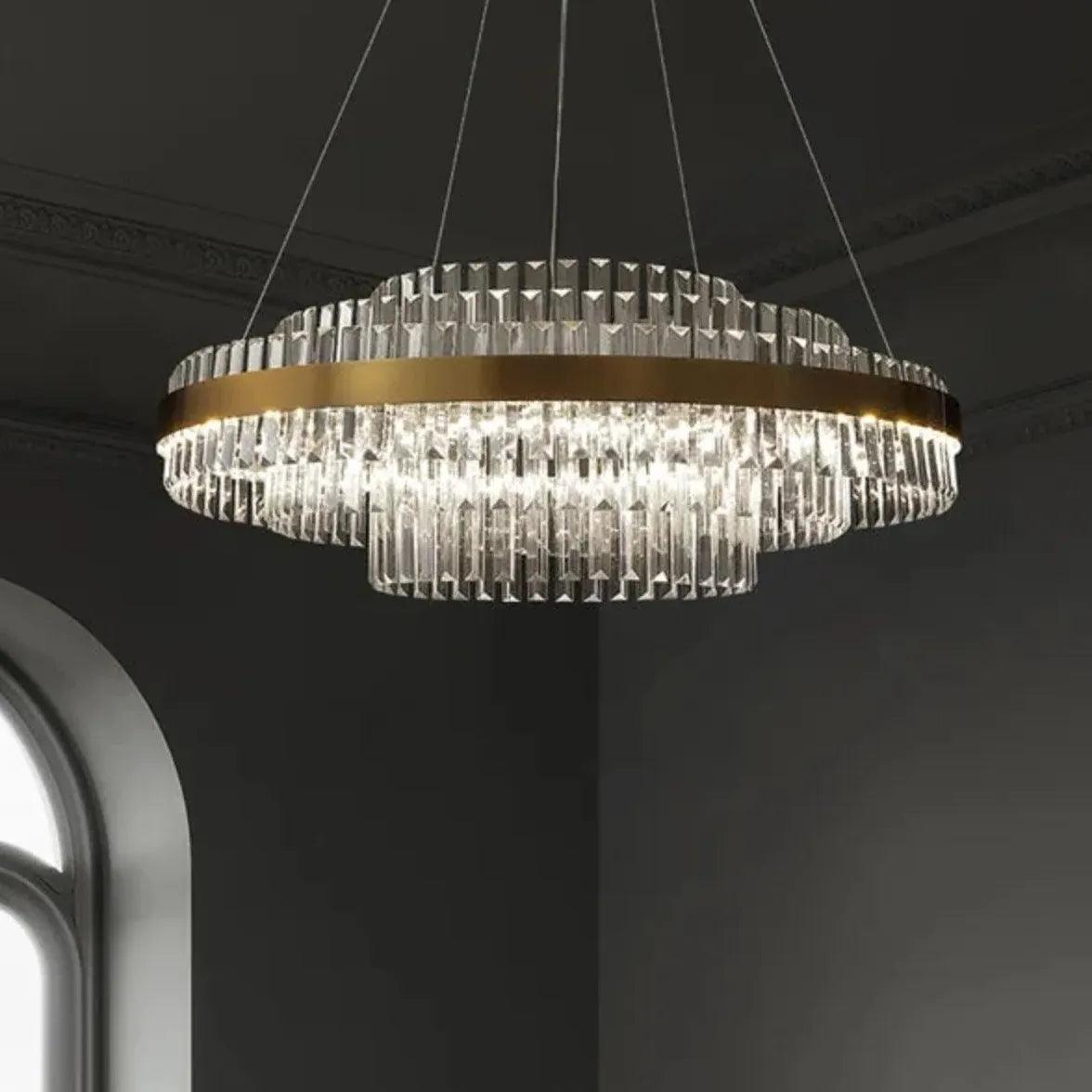 Modern Vertical Flat Crystal Pendant Light - Elegant Ceiling Lighting for Dining Room, Kitchen, or Bedroom Decor