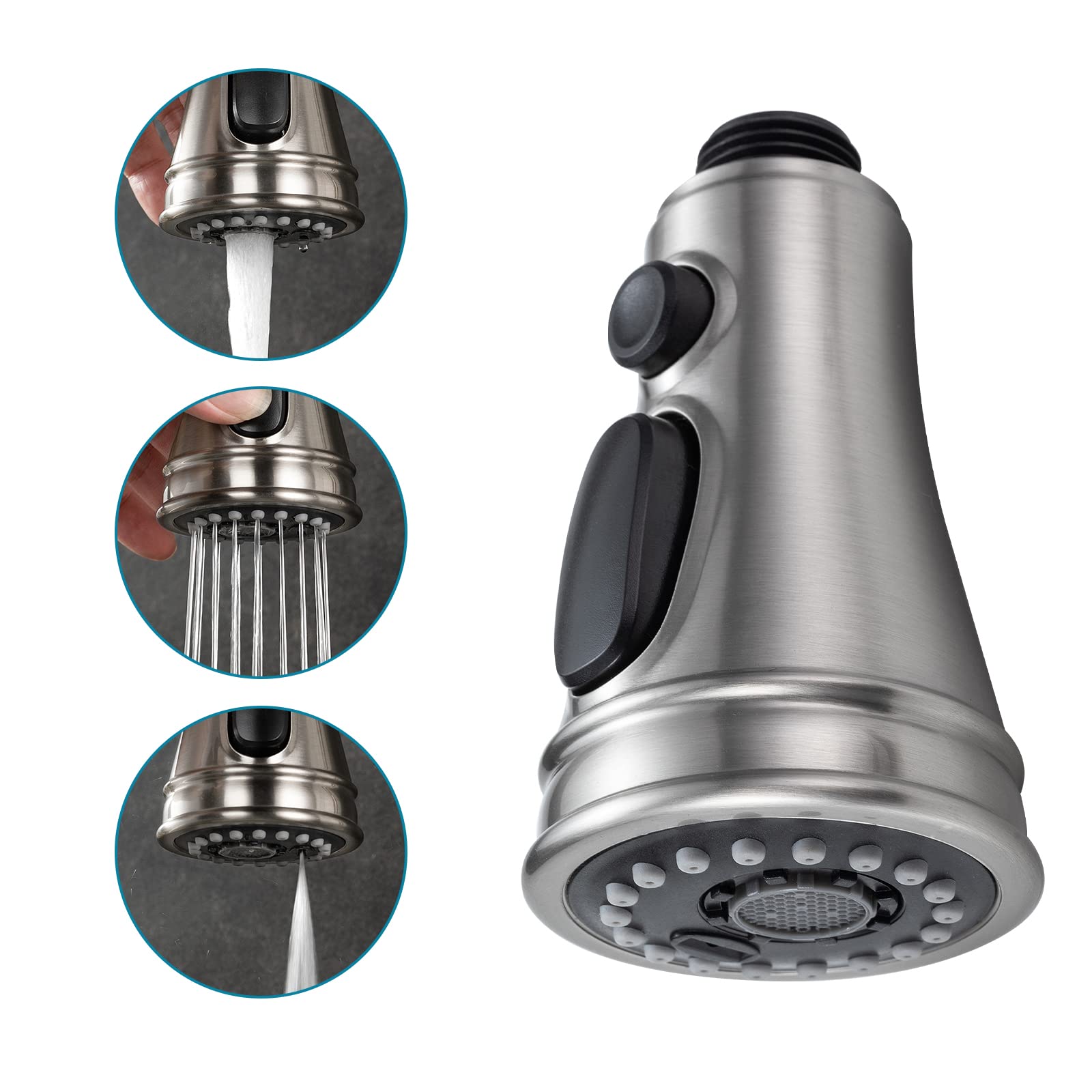 Premium SADALAK Kitchen Faucet Spray Head Replacement - 3-Mode Pull Down Sprayer Nozzle with Aquablade Stream & G1/2 Connector in Brushed Nickel | Perfect for Kitchen Sink Upgrades, Dishwashing & Food Prep