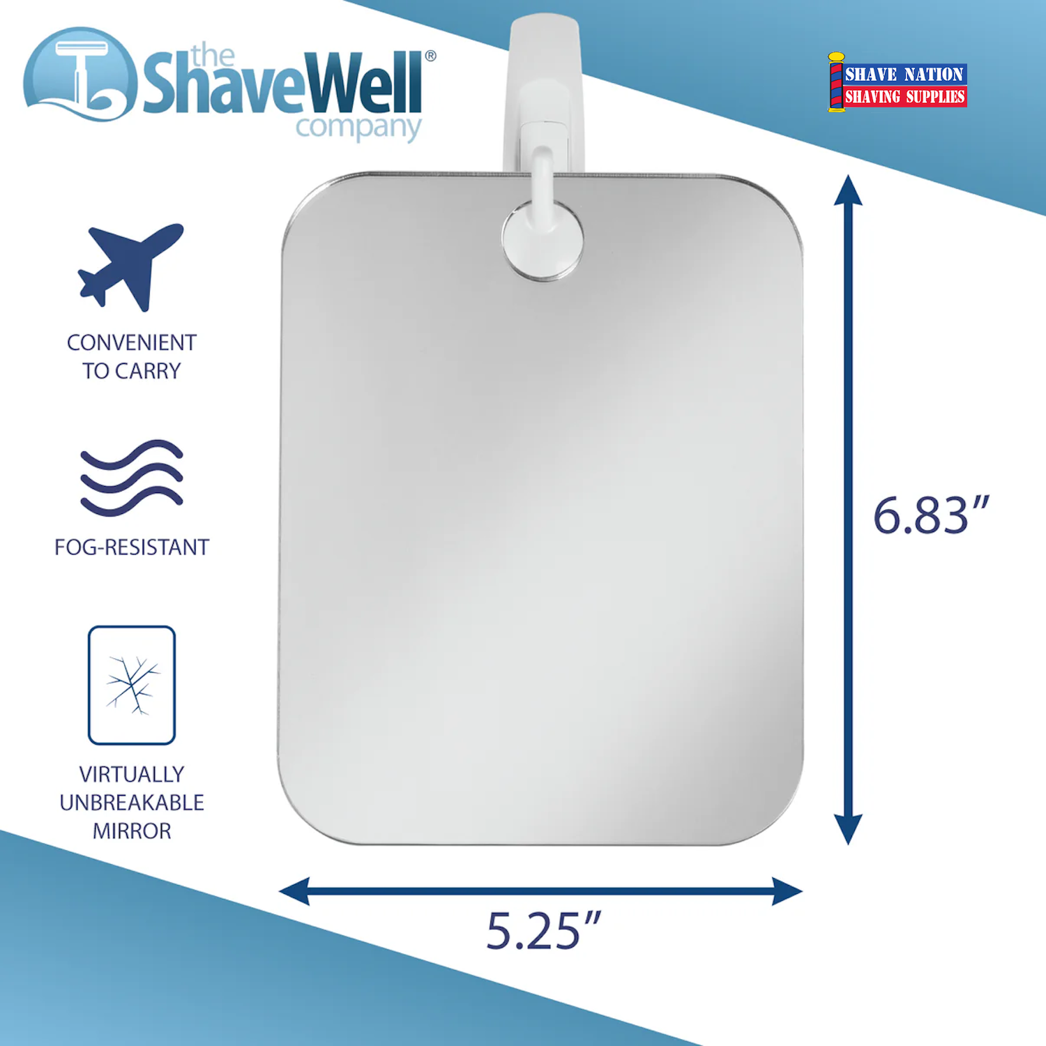 Shave Well DELUXE Fog Free Shower Mirror - Anti-Fog Bathroom Mirror for Shaving & Grooming - Perfect for Travel & Home Use
