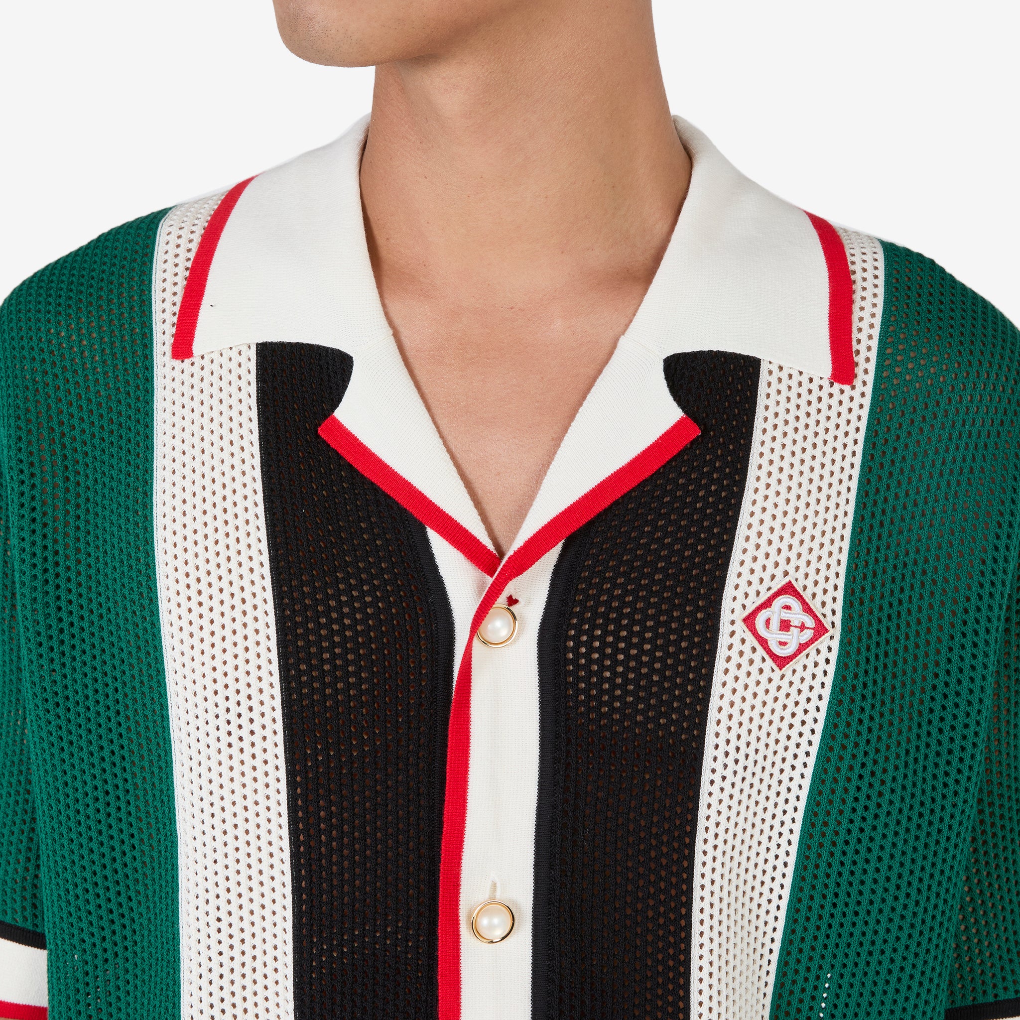 Breathable Striped Mesh Shirt for Men - Green with White Stripe | Summer Outdoor Sports & Casual Wear