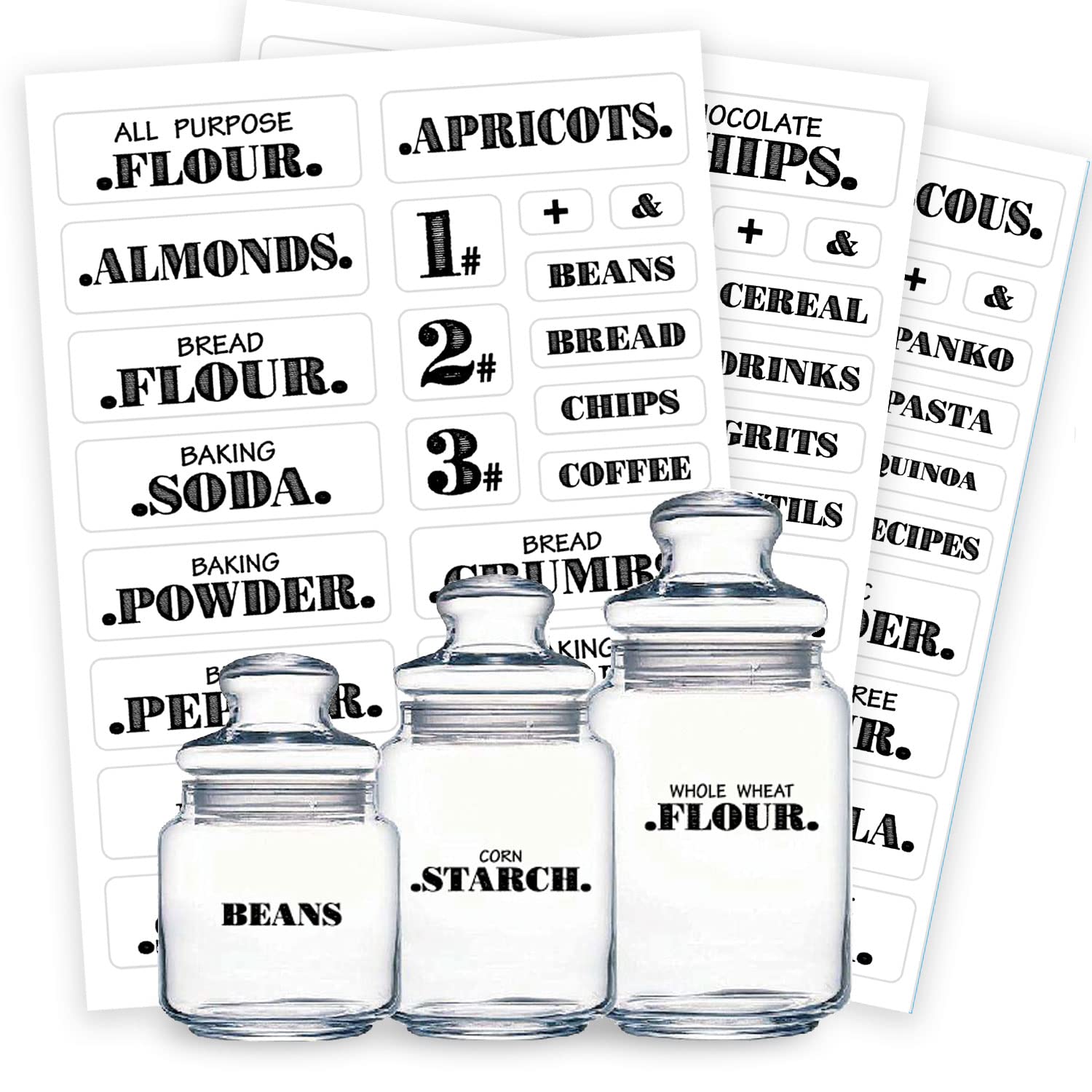 132 Clear Pantry Labels Stickers - Farmhouse Style Bold Preprinted Kitchen Organization Labels, Waterproof Food Storage Labels for Jars & Canisters (Various Sizes) - Perfect for Pantry, Spice Jars & Kitchen Storage Containers