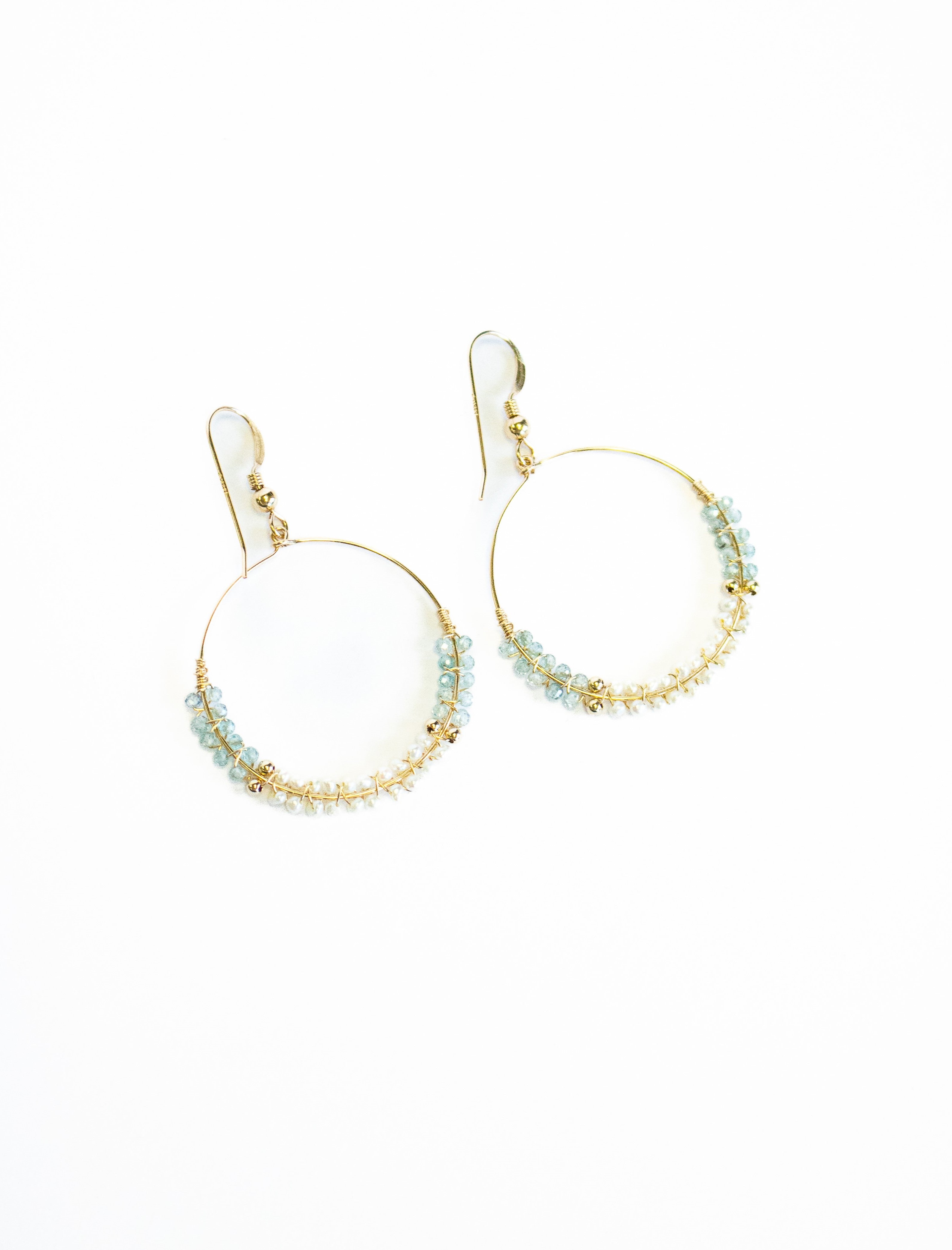 Blue Zircon & Pearl Hoop Earrings for Women - Elegant Dangle Earrings for Party, Wedding & Special Occasions | Julia Balestracci Jewelry Collection