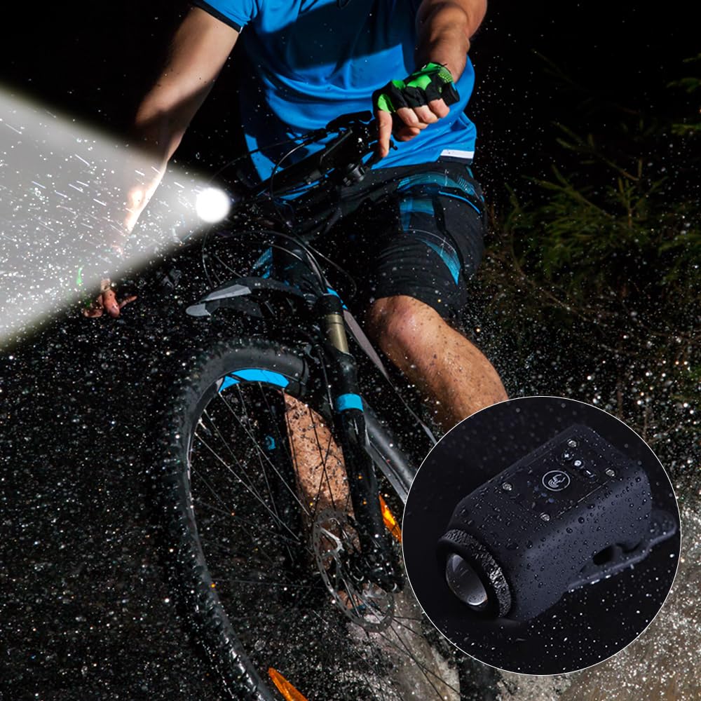 2024 Waterproof IPX5 Mountain Bike Electronic Horn Bell - 110dB Loud USB Rechargeable Bicycle Speaker with LED Flashlight | Night Cycling Safety Accessories for Adults | Perfect for Trail Riding, Commuting & Urban Cycling