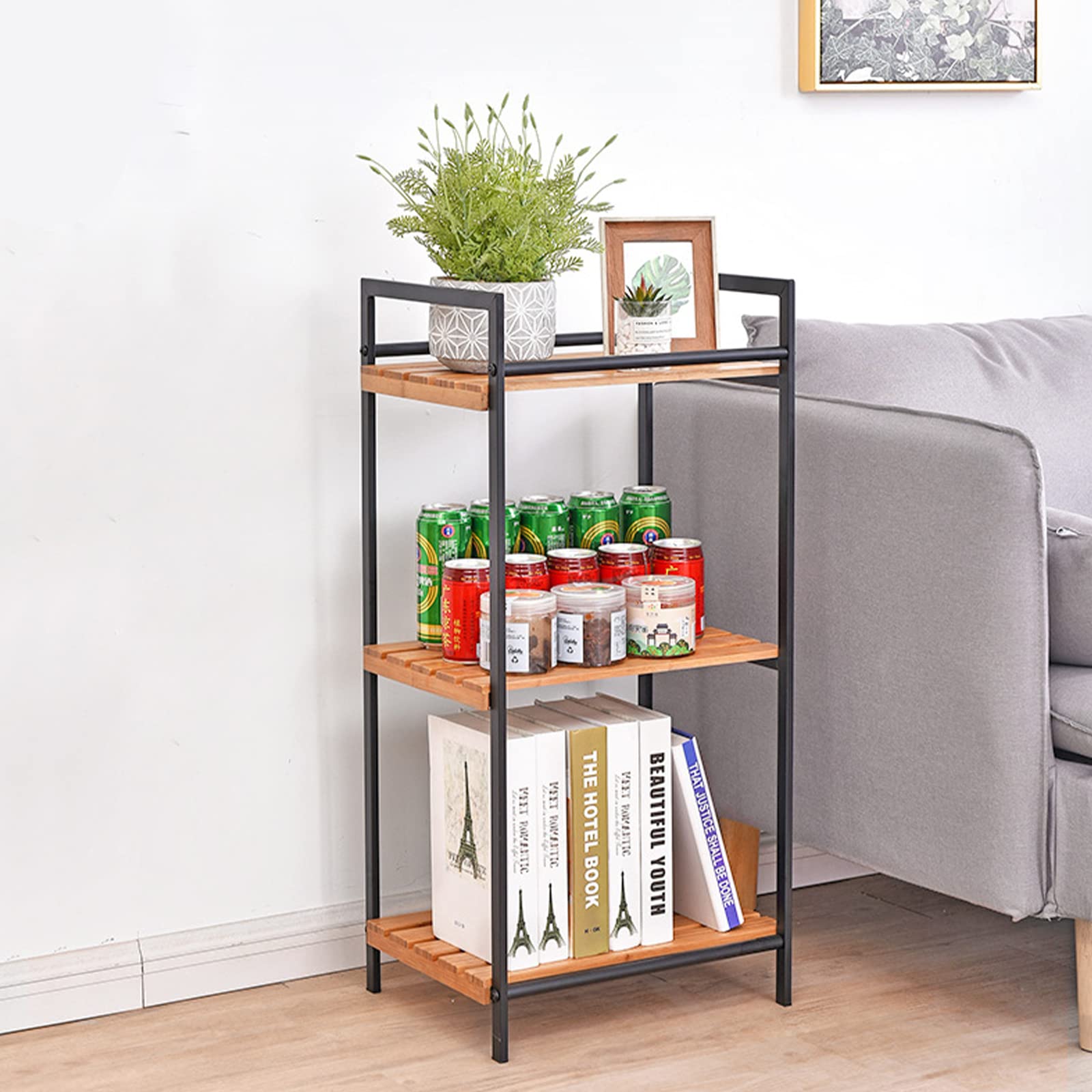 MONIPA 3-Tier Industrial Bookshelf - Wood & Metal Storage Shelf for Home Office, Living Room, Bedroom, Kitchen & Entryway - Perfect for Organizing Books, Decor & Display Items