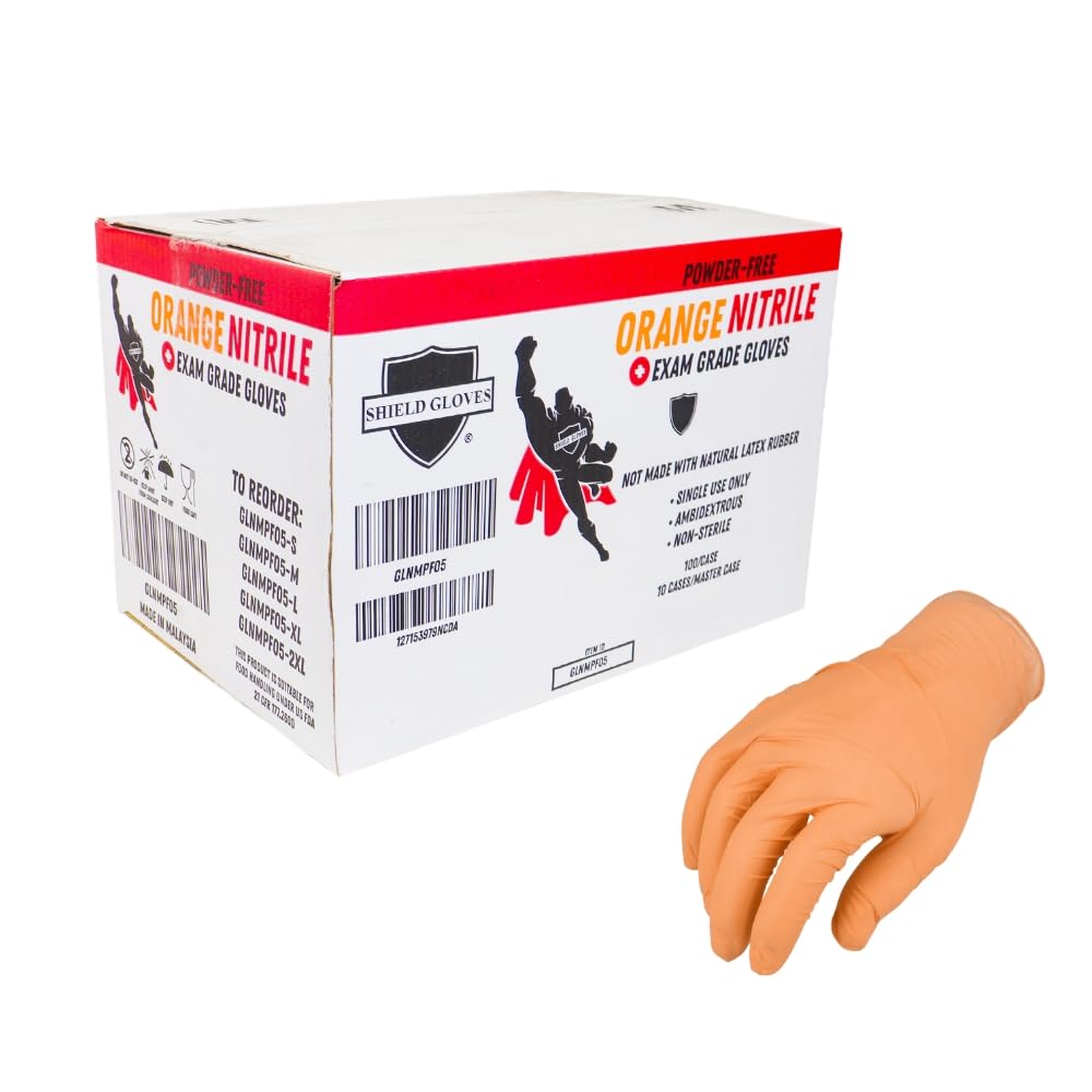 PSBM Orange Nitrile Gloves 5 Mil - Latex Free & Powder Free Disposable Gloves for EMT, Industrial, Automotive Use - Heavy Duty Safety Gloves - Large Size (Pack of 2000) - Ideal for Medical, Food Service & Cleaning Professionals