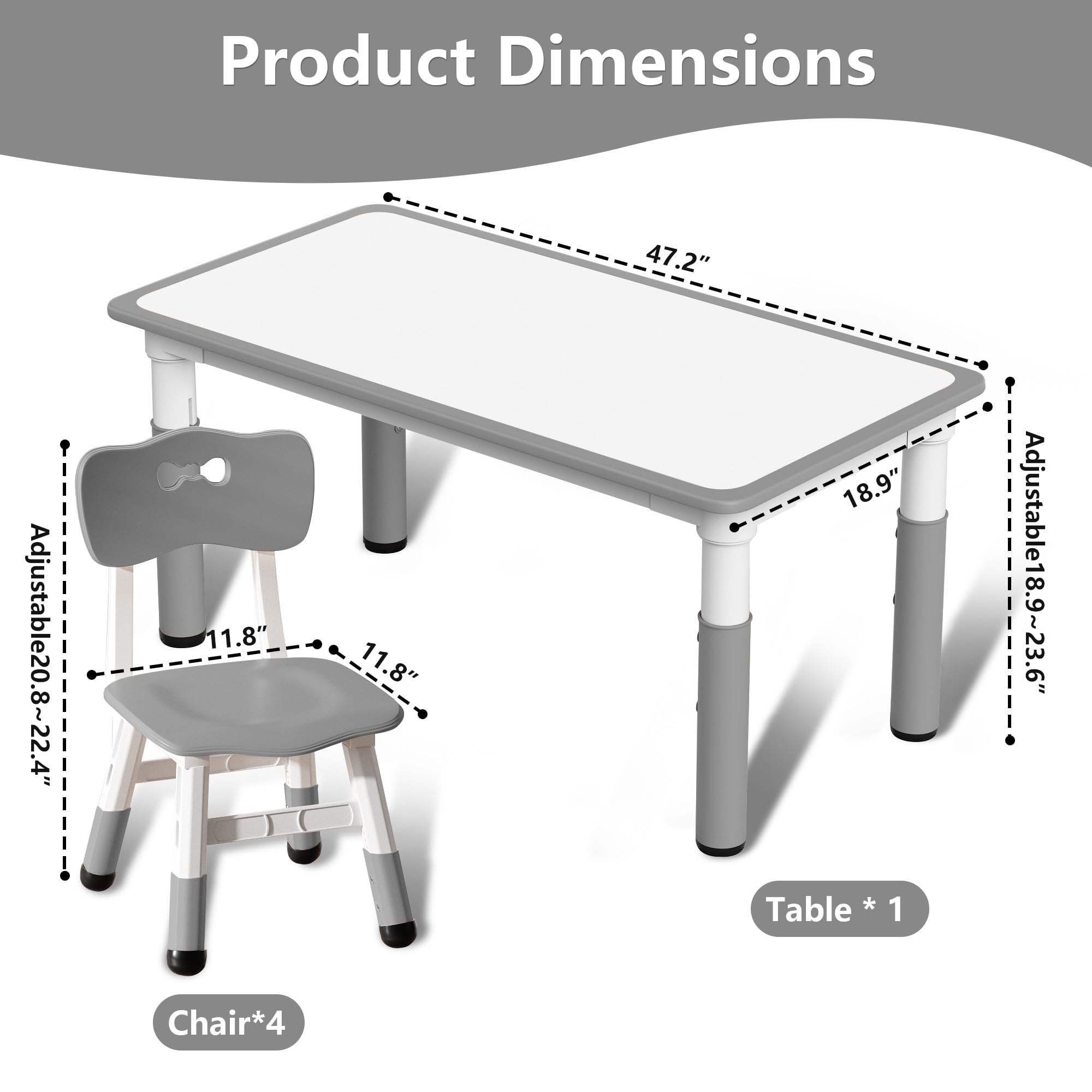 Adjustable Kids Table and Chair Set for Toddlers 2+ Years - 4-Seat Doodle Tabletop, 330 lb Capacity - Perfect for Playroom, Classroom, and Home Learning Activities