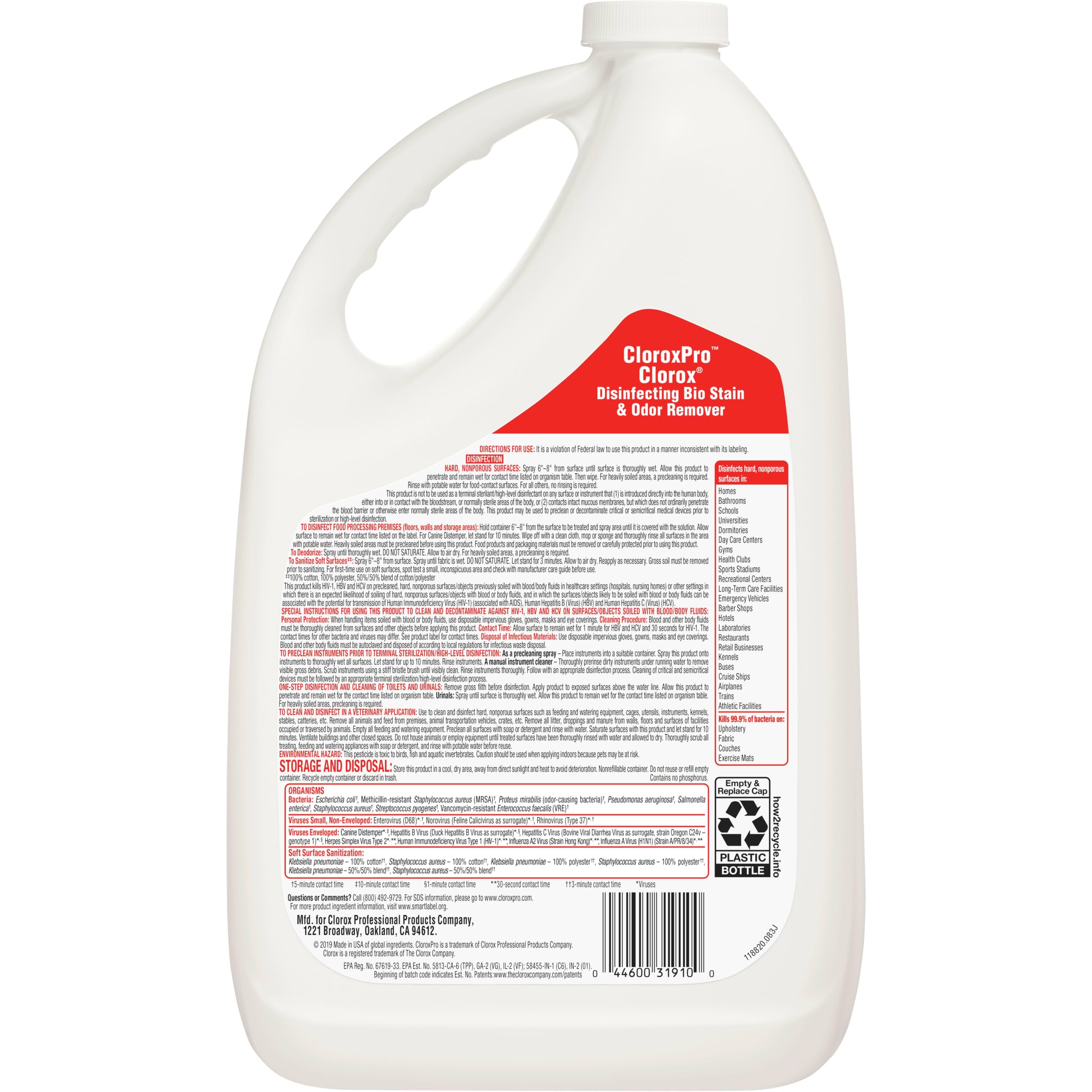 CloroxPro Disinfecting Bio Stain & Odor Remover Spray Refill - 128oz (4-Pack) | Healthcare, Industrial & Home Cleaning | Kills Germs & Eliminates Odors | Ideal for Hospitals, Schools & Offices
