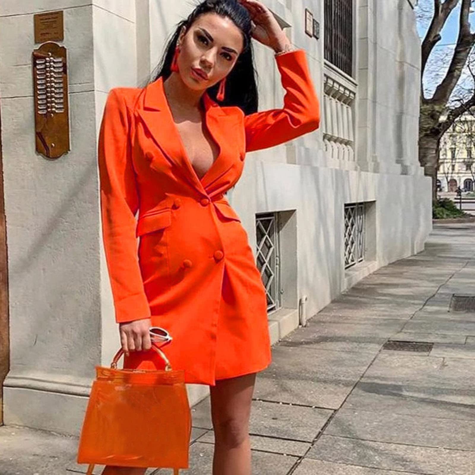 Women's Solid Color Slim Fit Double Breasted Blazer - Long Sleeve Lapel Jacket Top Coat for Petite Women | Perfect for Office Wear, Business Meetings & Formal Occasions
