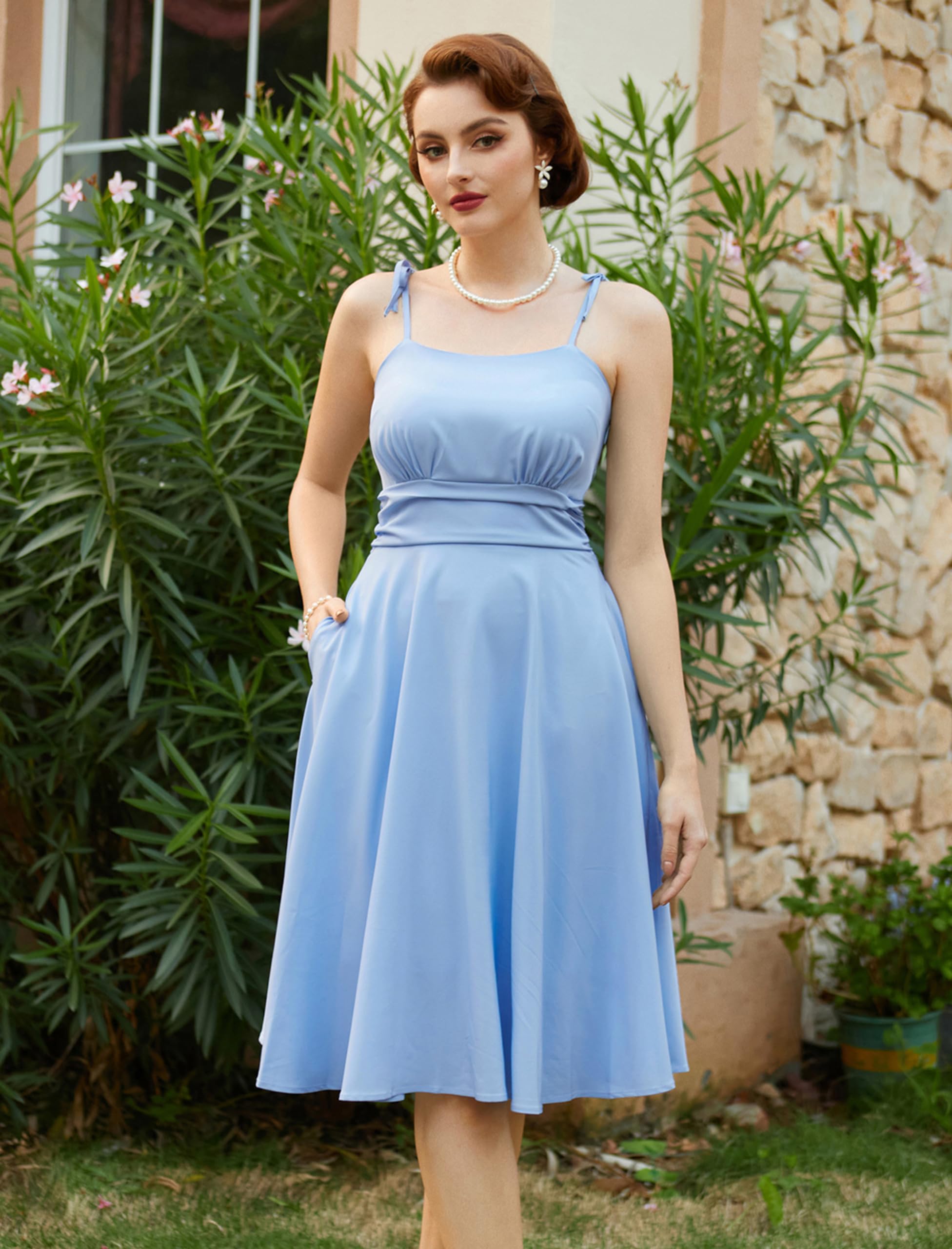 Belle Poque Women's Summer Spaghetti Strap Midi Sun Dress - Cute Casual Flowy Dress with Pockets | Perfect for Beach Vacations, Date Nights & Summer Outings