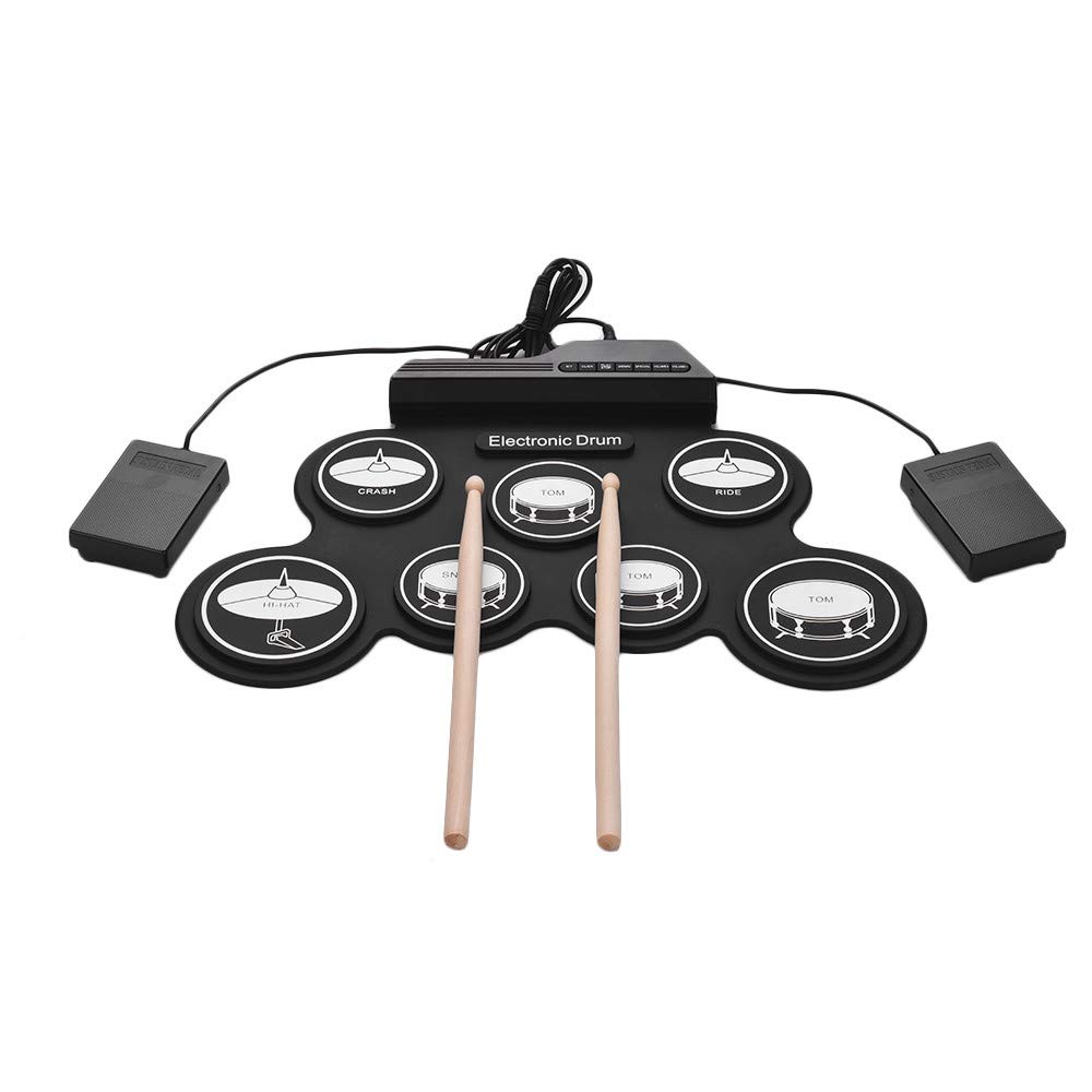 HnF Foldable Electronic Drum Set for Adults & Beginners - MIDI Drum Practice Pad Kit with Headphone Jack, Built-in Speaker, Drum Pedals & Sticks - Perfect for Home Practice, Studio Recording & Kids Gifts