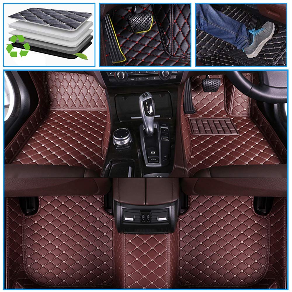 Premium All-Weather Car Floor Mats for Volvo S80 2006-2009 - Full Coverage Non-Slip Leather Liners (Coffee Brown) - Perfect for Winter Snow, Rain Protection & Easy Car Interior Cleaning