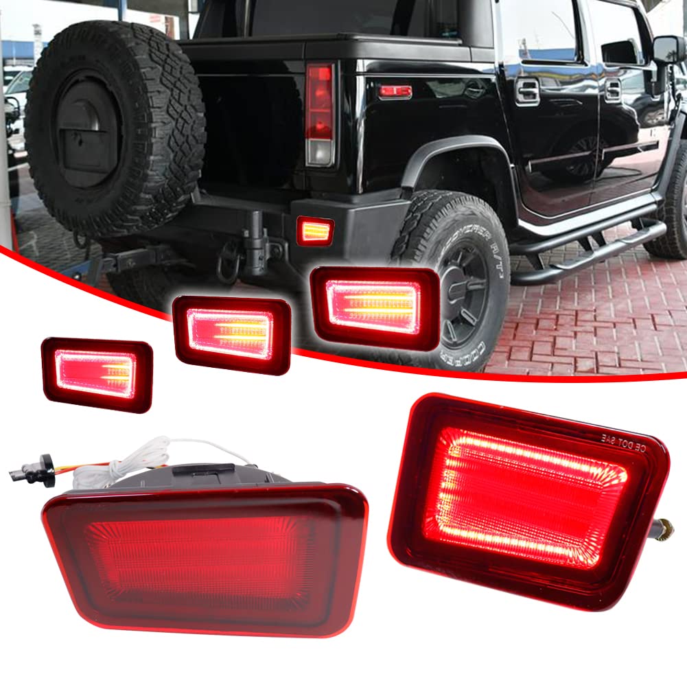 Red LED 3-in-1 Fog Lamp Kit - Compatible with 2005-2009 Hummer H2 | Rear Bumper Reflector, Turn Signal & Brake Tail Lights Replacement | Off-Road & Night Driving Safety Upgrade
