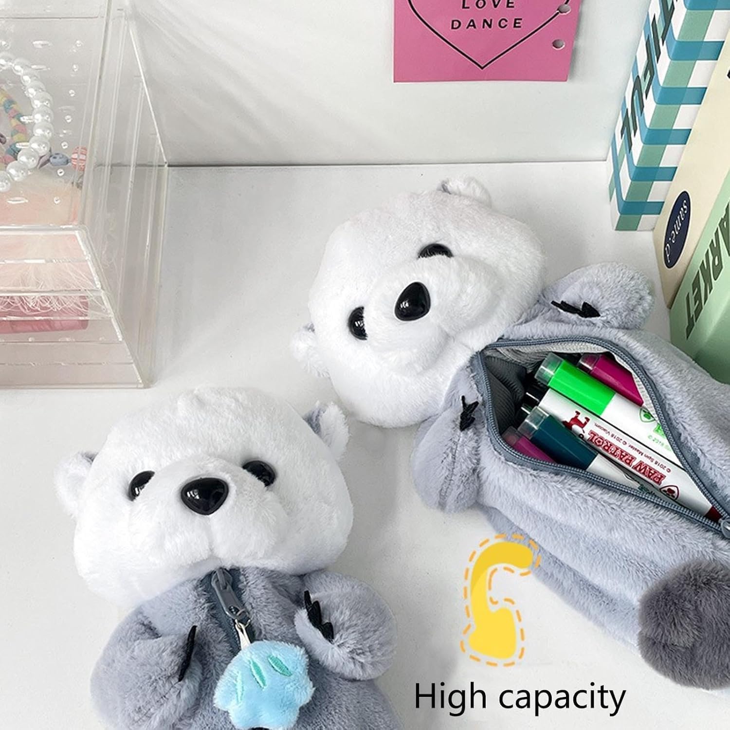 Cute Otter Pencil Pouch - Plush Animal Stationery Organizer with Large Capacity, Shark & Bird Design Zipper Storage Bag - Perfect for School, Office & Travel (Great Stocking Stuffer Gift)
