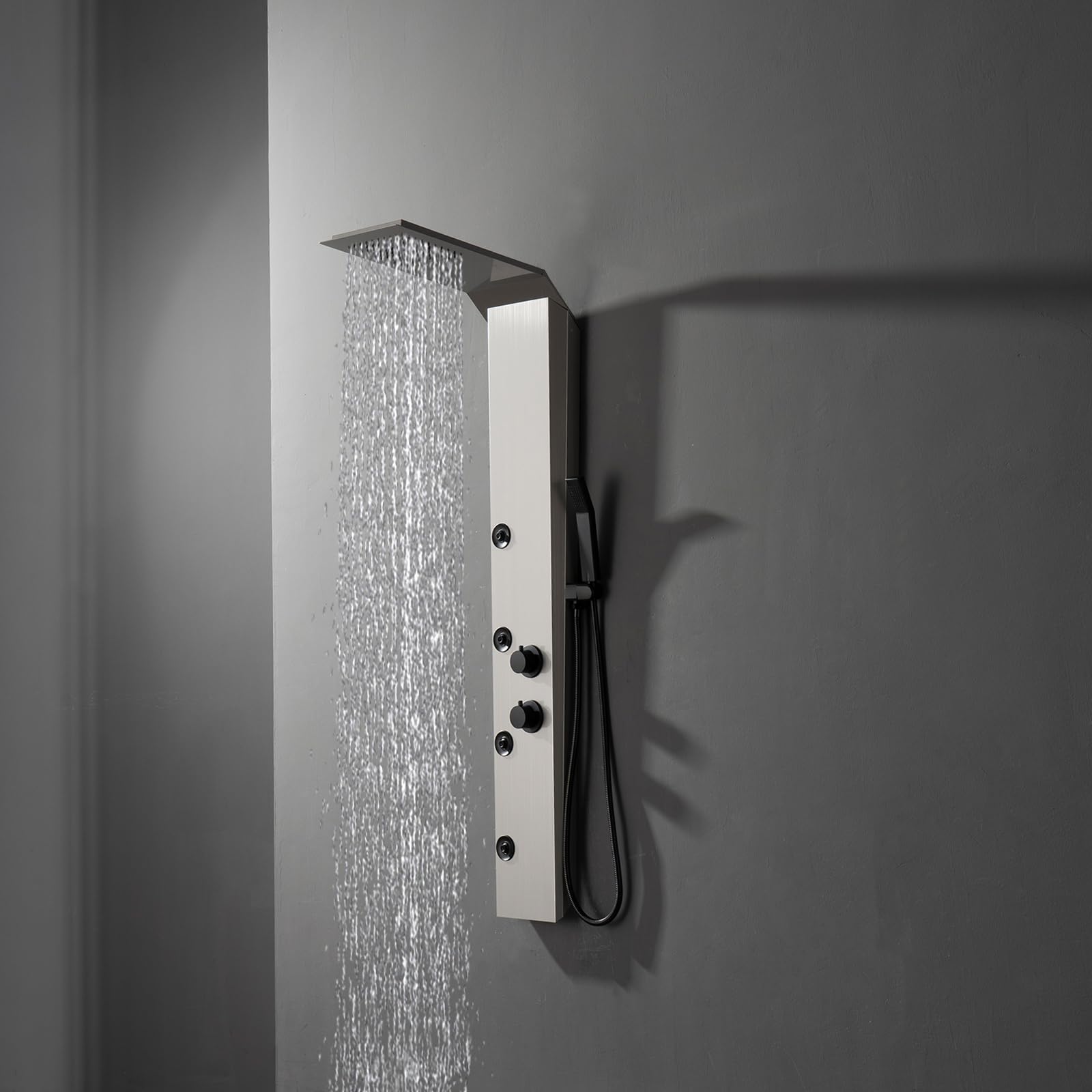 Premium 3-in-1 Stainless Steel Shower Panel Tower System with Rainfall Shower Head, Body Jets & Handheld Spray - Brushed Nickel Wall-Mount Shower Column for Luxurious Spa-Like Bathroom Experience