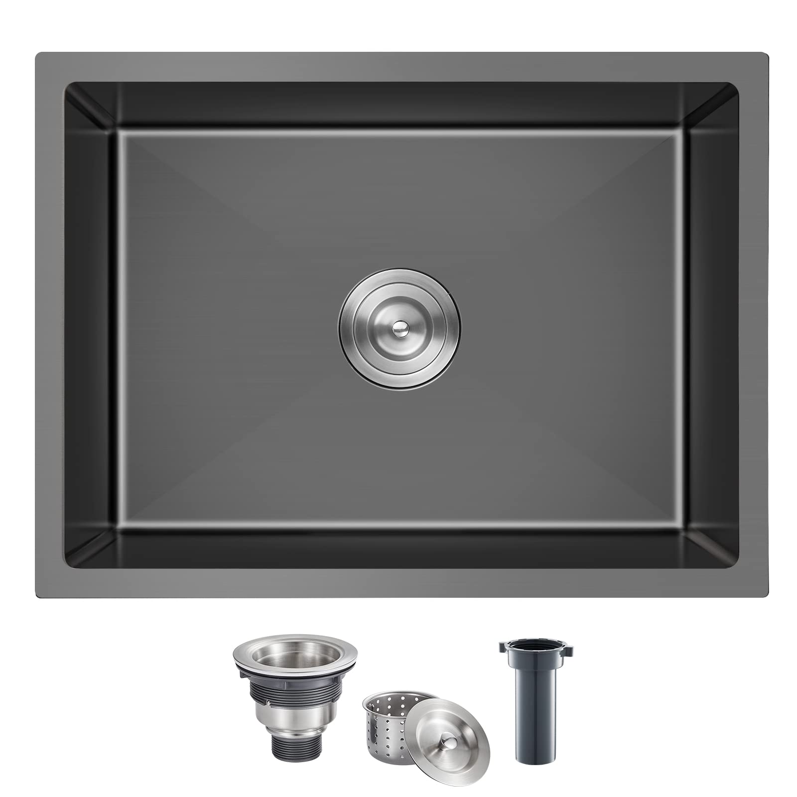 20-Inch Undermount Kitchen Sink Black - 18 Gauge Handmade Stainless Steel Single Bowl Sink (20x16x9 Inch) for Modern Kitchens, Easy Cleaning & Durable
