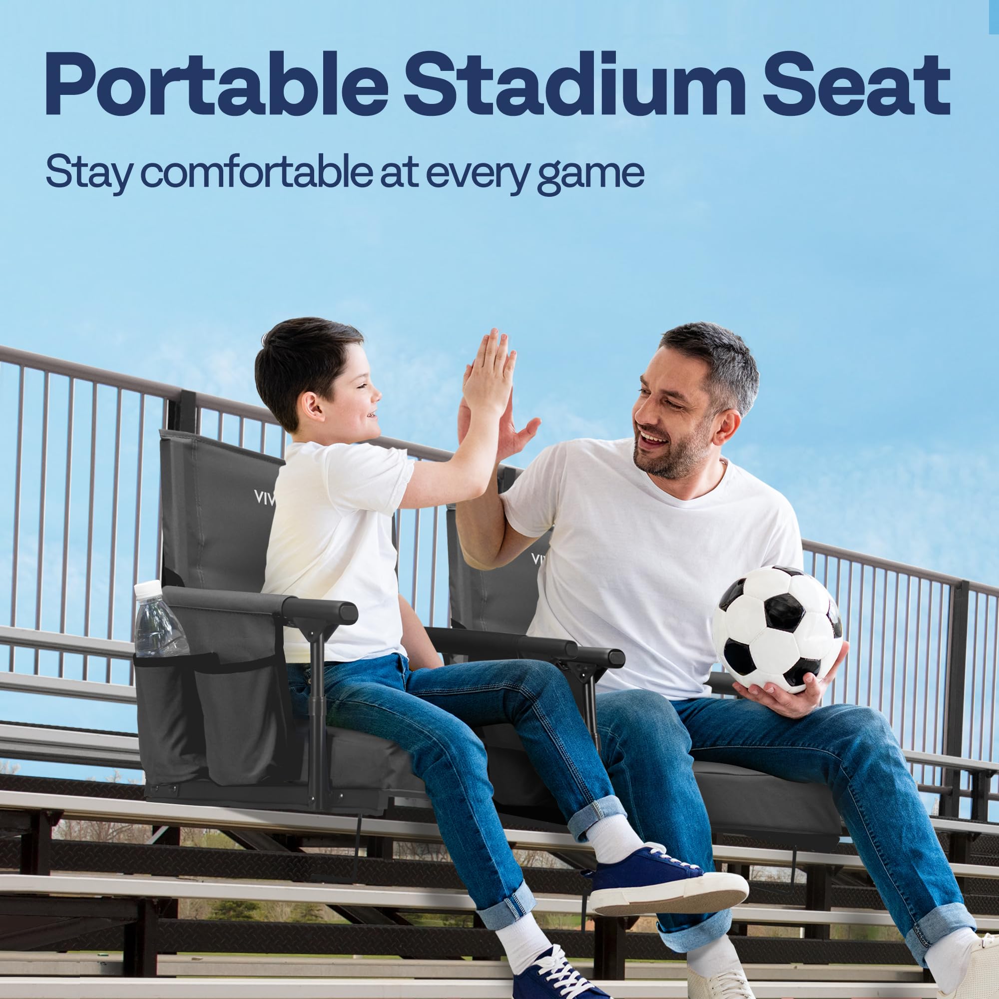 VIVOHOME 2 Pack Stadium Seats with Back Support & Cushion - Portable Bleacher Chairs with Cup Holder & Shoulder Strap - Perfect for Football Games, Concerts & Outdoor Events