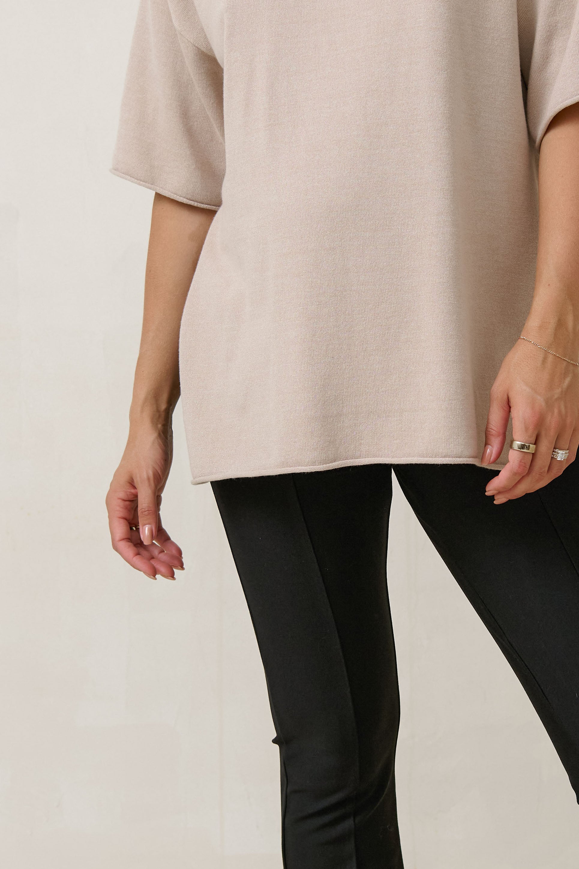 Cloud Nine Knit Tee - Soft Cotton Women's T-Shirt in Oatmeal | Casual Everyday Wear & Layering Essential