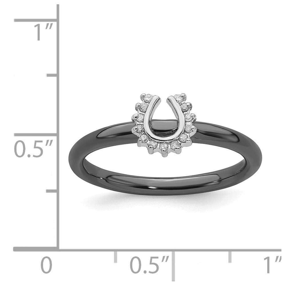925 Sterling Silver Stackable Black-Plated Diamond Horseshoe Ring Eternity Band (0.07 cttw) - Perfect for Everyday Wear, Gift Giving & Western Fashion Accessories