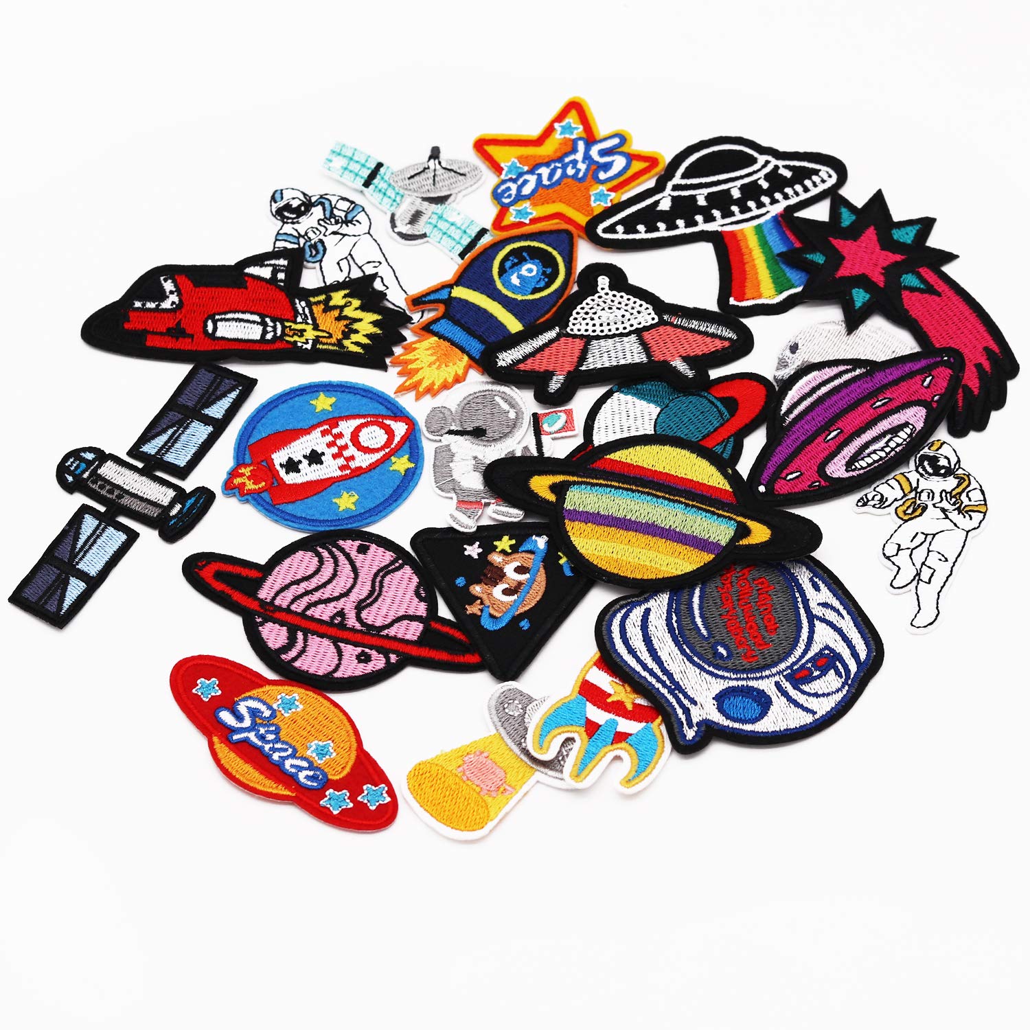 22pcs Space Planet Astronaut Iron-On Patches - Embroidered Applique DIY Sew On Patches for Jeans, Jackets, Kids Clothing, Bags & Caps - Space Themed Craft Supplies for Costumes, Gifts & School Projects