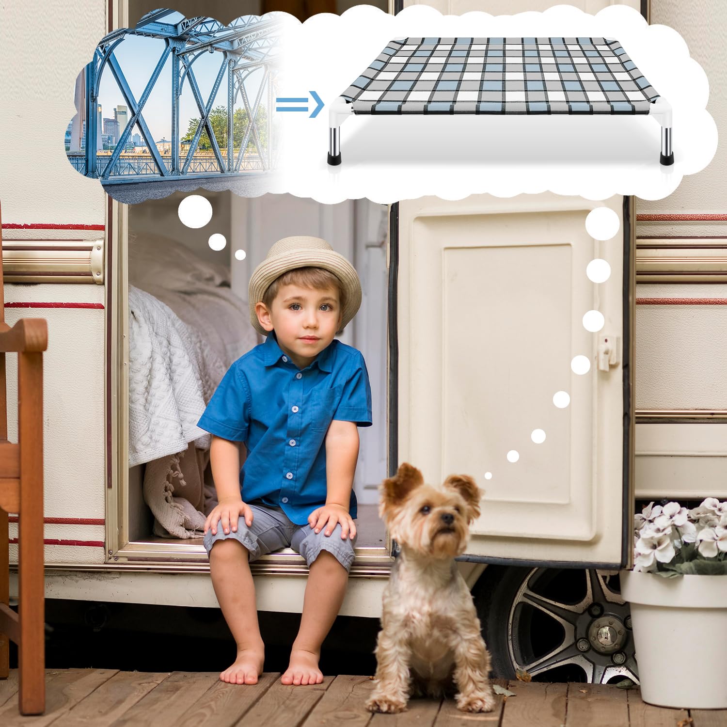 **Elevated Dog Bed - Raised Cooling Pet Cot for Medium Dogs, Breathable Mesh & Durable Frame - Perfect for Outdoor, Indoor, Camping & Patio Use**