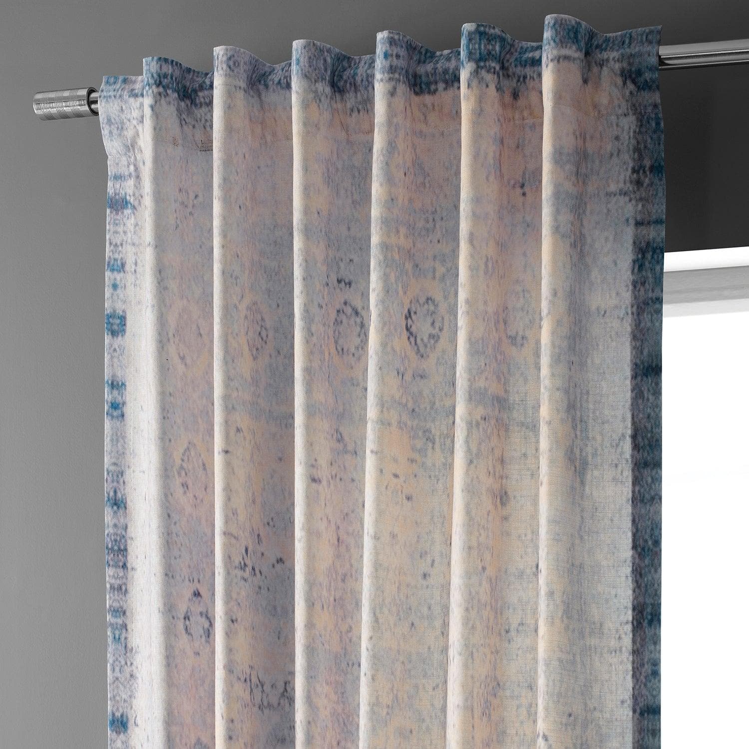 Beige Abstract Textured Printed Cotton Curtains for Living Room & Bedroom - Coastal Beach Style Window Drapes