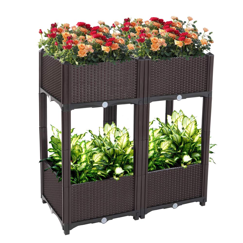 Sturdy Raised Garden Bed Planting Box - 4PCS Brown Outdoor Indoor Garden Planter for Vegetables, Fruits, Herbs | Perfect for Home Gardening, Yard Landscaping, Restaurant Herb Growing