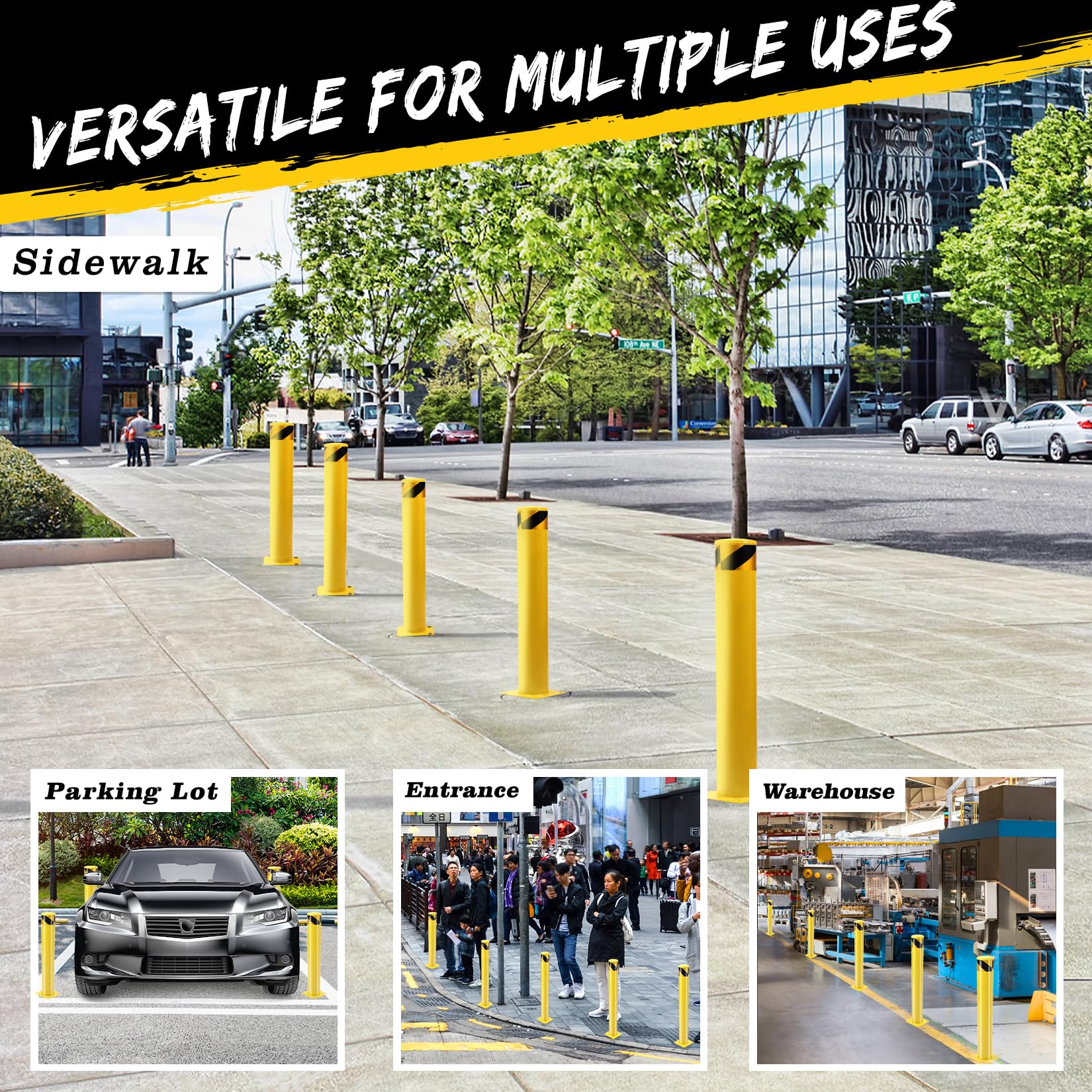 GAOMON 36 Inch Steel Safety Bollard Post with 4 Anchor Bolts, 4.5 Inch Diameter Security Traffic Barrier for Parking Lots, Warehouses, Driveways, and Sidewalks – Ideal for Enhanced Safety and Traffic Control, 2 Packs