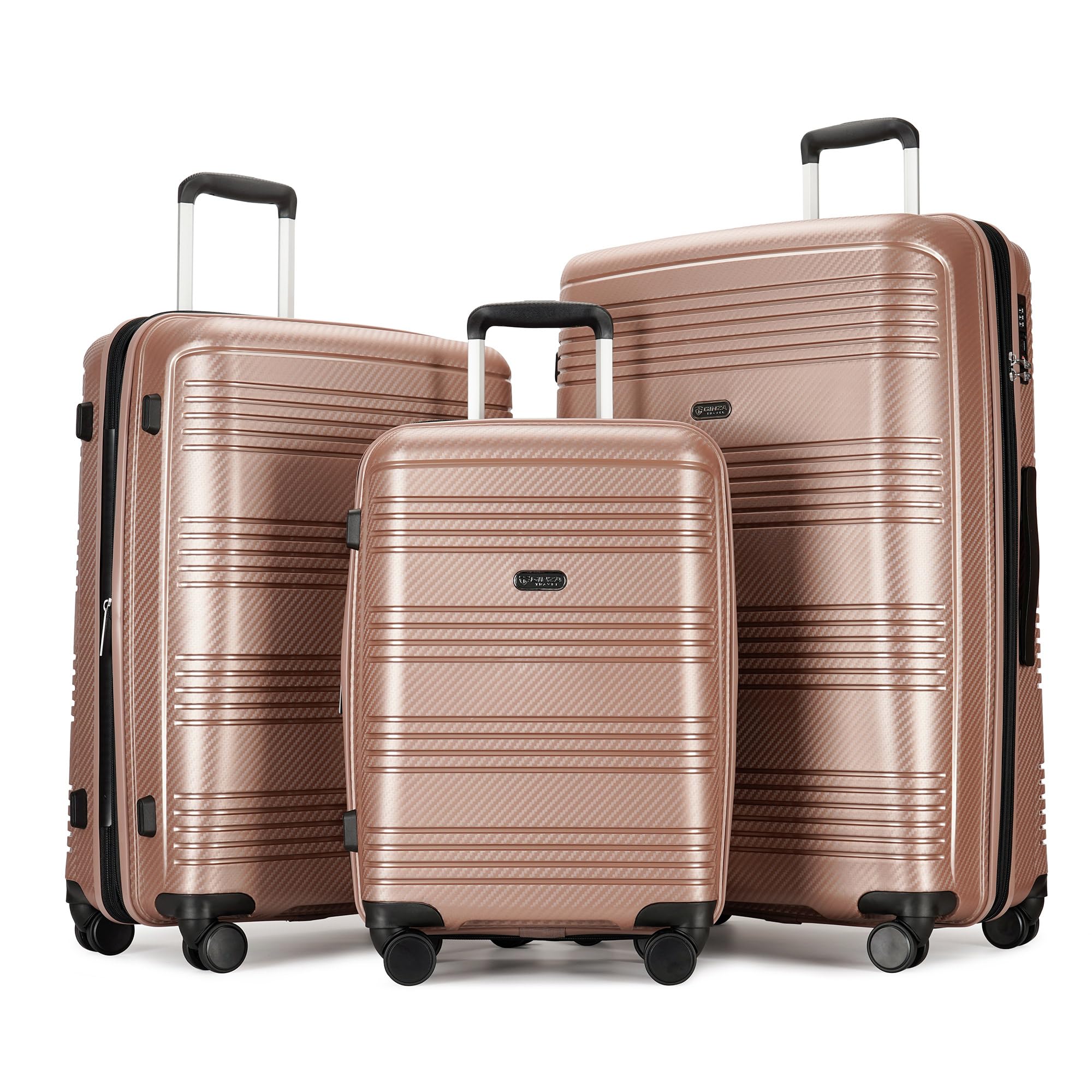3 Piece Luggage Set for Women - Durable Expandable Spinner Suitcases with TSA Lock (20in 25in 29in) Rose Gold - Perfect for Travel, Business Trips & Vacations