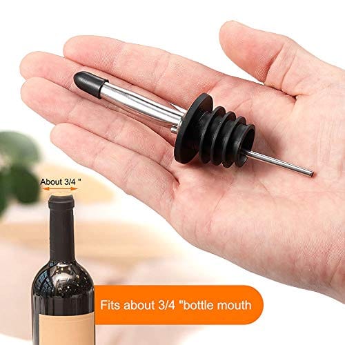 6PCS Stainless Steel Liquor Pourers - BALTRE Speed Pourer Spouts with Rubber Dust Caps for Whiskey, Vodka & Vinegar Bottles | Bar Accessories for Home & Professional Use