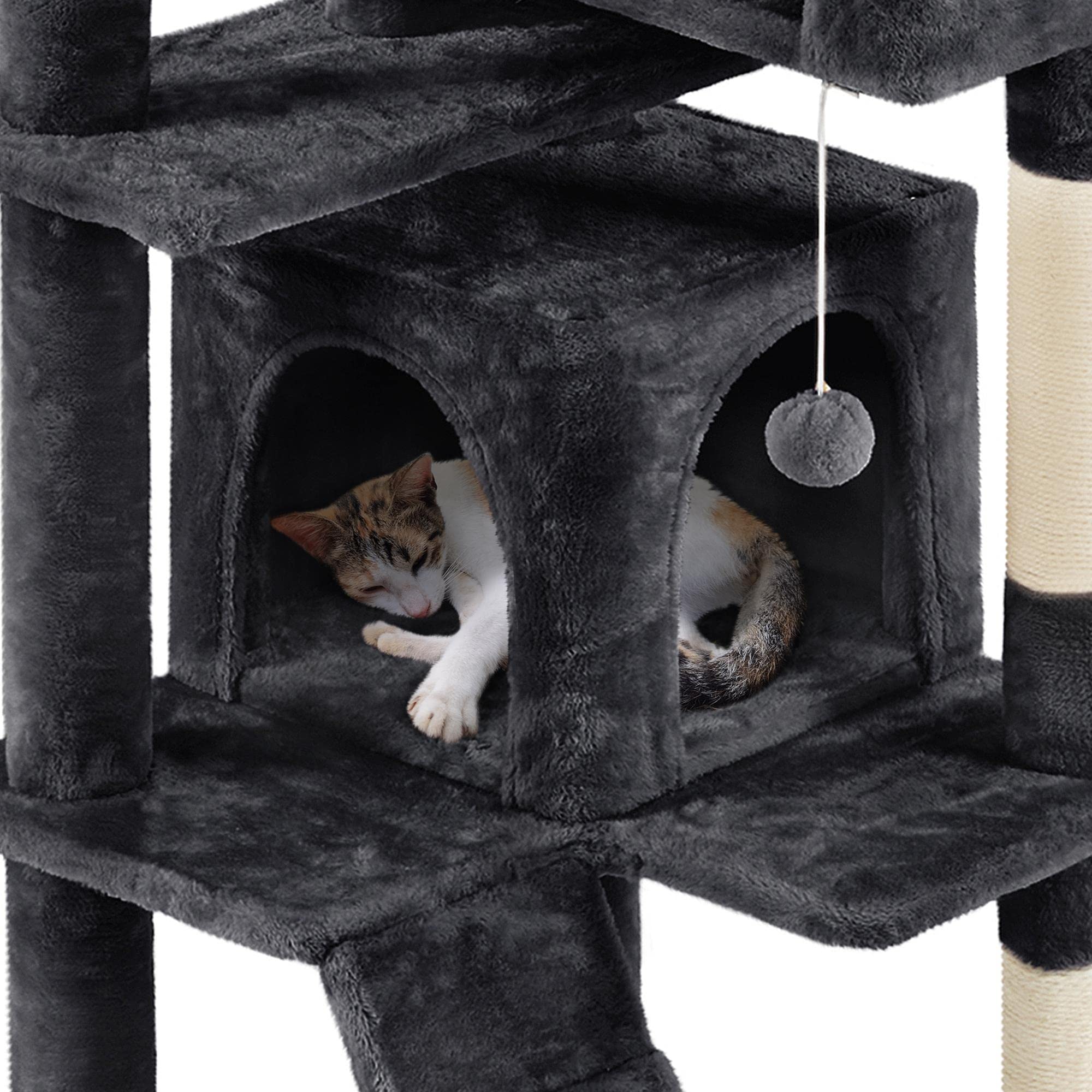 Topeakmart 70 Inch Multi-Level Cat Tree Tower with Scratching Posts, Dangling Toys, and Condos - Sturdy Cat Furniture for Indoor Cats (Black) - Perfect for Small Spaces, Apartments & Playful Kittens